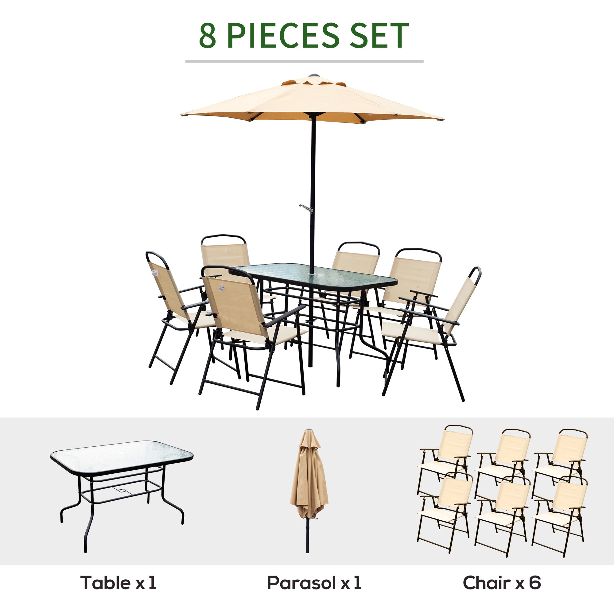 Outsunny 8 Pieces Folding Patio Dining Set, Outdoor Table and Chairs for 6, 47