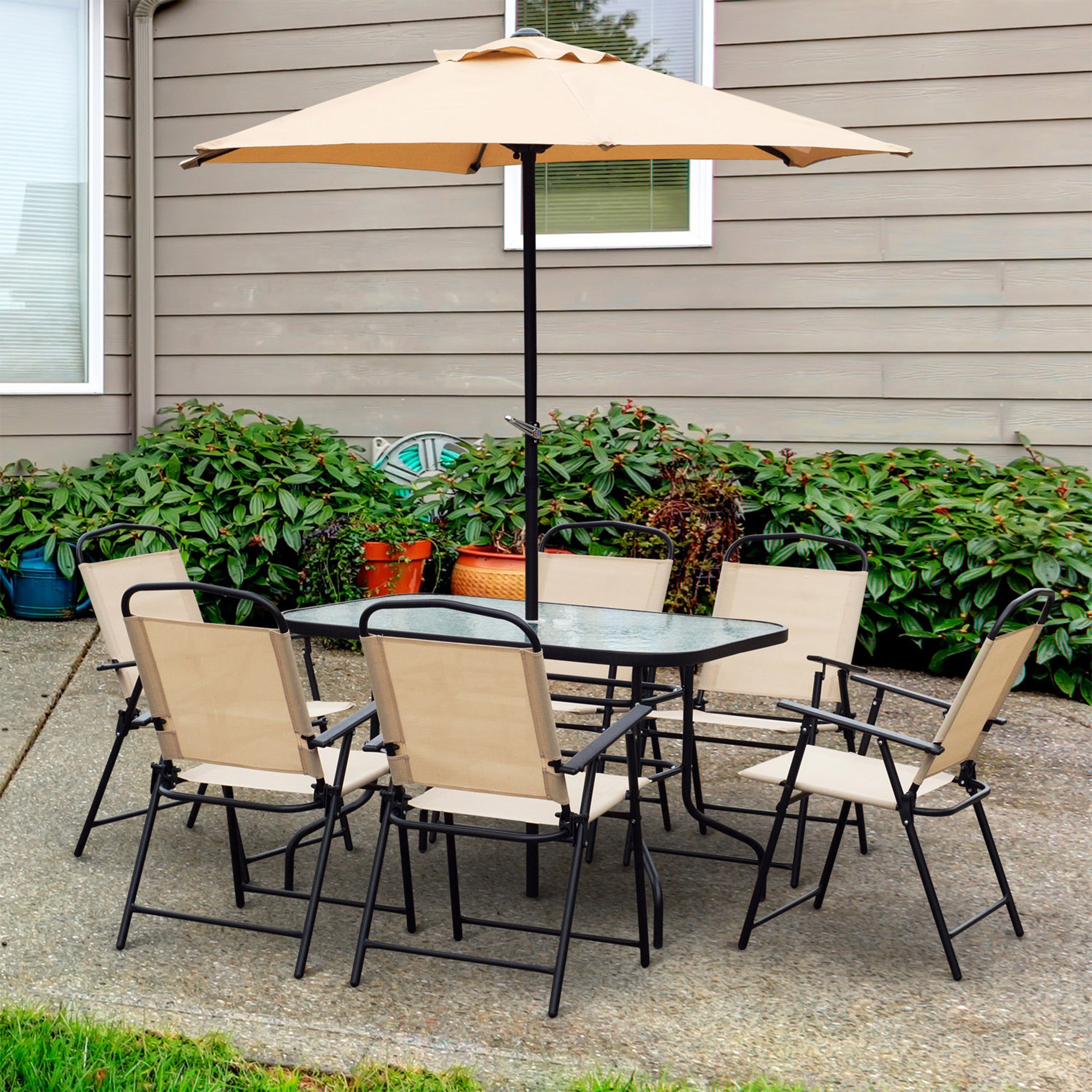 Outsunny 8 Pieces Folding Patio Dining Set, Outdoor Table and Chairs for 6, 47