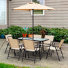 Outsunny 8 Pieces Folding Patio Dining Set, Outdoor Table and Chairs for 6, 47" Rectangle Dining Table Set with 6 Mesh Folding Chairs, 7' Patio Umbrella with Crank, Beige