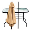 Outsunny 8 Pieces Folding Patio Dining Set, Outdoor Table and Chairs for 6, 47" Rectangle Dining Table Set with 6 Mesh Folding Chairs, 7' Patio Umbrella with Crank, Beige