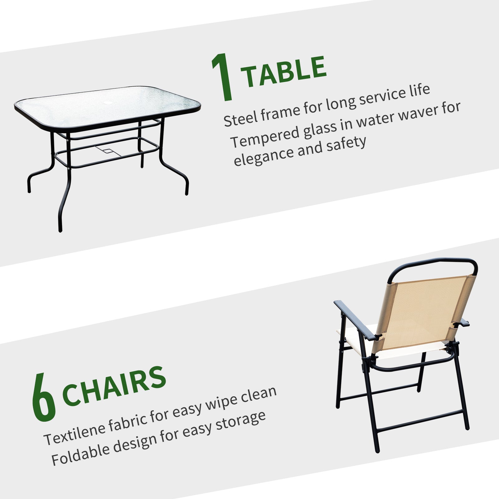 Outsunny 8 Pieces Folding Patio Dining Set, Outdoor Table and Chairs for 6, 47