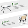 Outsunny 8 Pieces Folding Patio Dining Set, Outdoor Table and Chairs for 6, 47" Rectangle Dining Table Set with 6 Mesh Folding Chairs, 7' Patio Umbrella with Crank, Beige