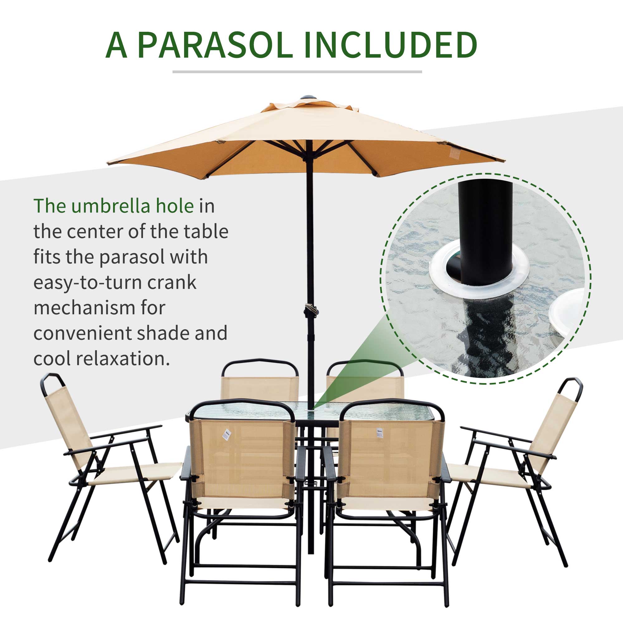 Outsunny 8 Pieces Folding Patio Dining Set, Outdoor Table and Chairs for 6, 47