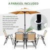 Outsunny 8 Pieces Folding Patio Dining Set, Outdoor Table and Chairs for 6, 47" Rectangle Dining Table Set with 6 Mesh Folding Chairs, 7' Patio Umbrella with Crank, Beige