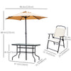 Outsunny 8 Pieces Folding Patio Dining Set, Outdoor Table and Chairs for 6, 47" Rectangle Dining Table Set with 6 Mesh Folding Chairs, 7' Patio Umbrella with Crank, Beige