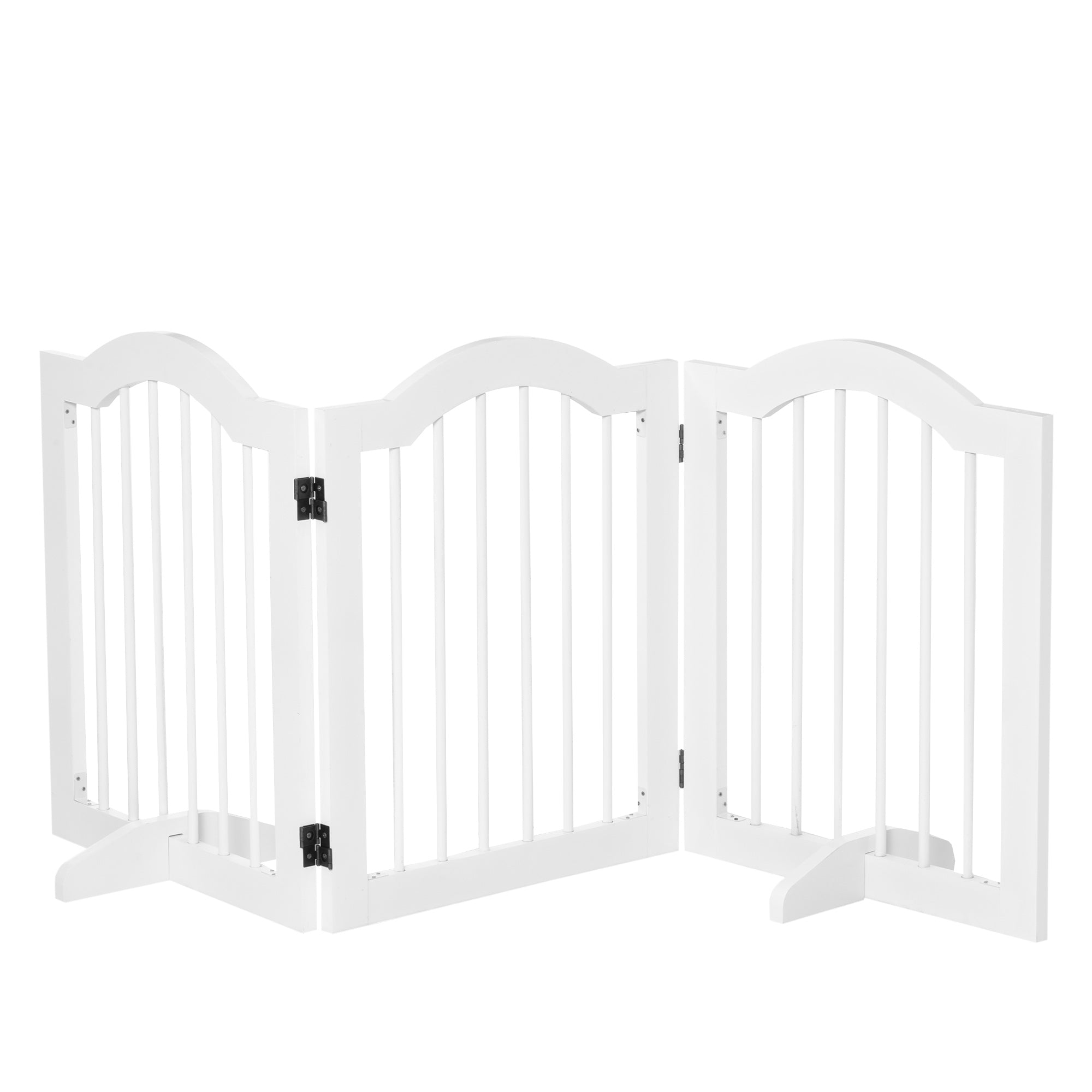 PawHut Freestanding Pet Gate for Dogs 24" Tall Foldable Dog Gates Indoor Wooden Barrier 3 Panels with 2 Support Feet, for Doorway Stairs, White