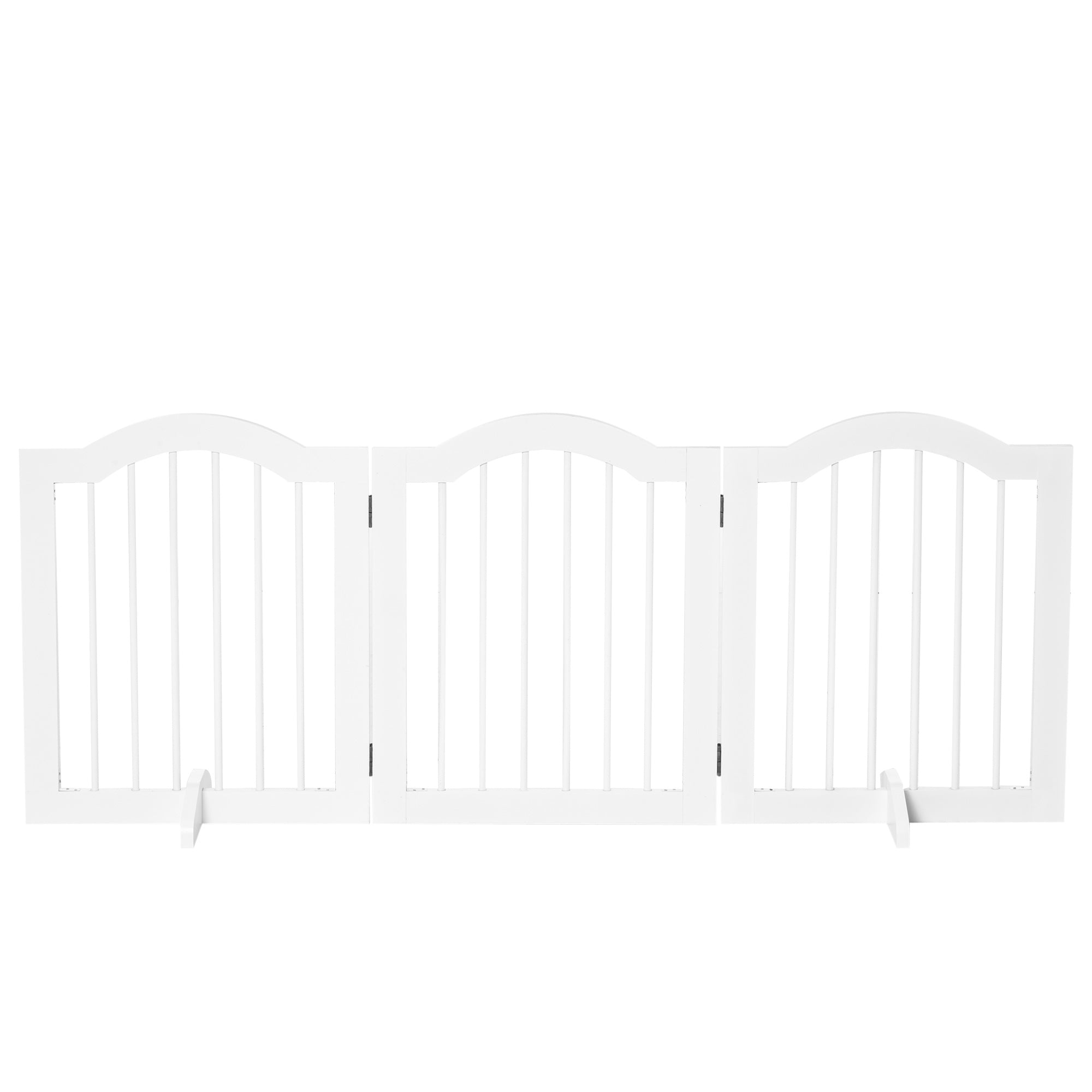 PawHut Freestanding Pet Gate Wooden Dog Gate with Support Feet Foldable Pet Fence Safety Barrier for the House Doorway Stairs White
