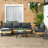 Outsunny 6 PCs PE Rattan Patio Furniture with Sofa, Armchairs, Stool, Metal Coffee Table, Outdoor Wicker Conversation Sofa Set with Cushions, for Poolside, Backyard, Yellow