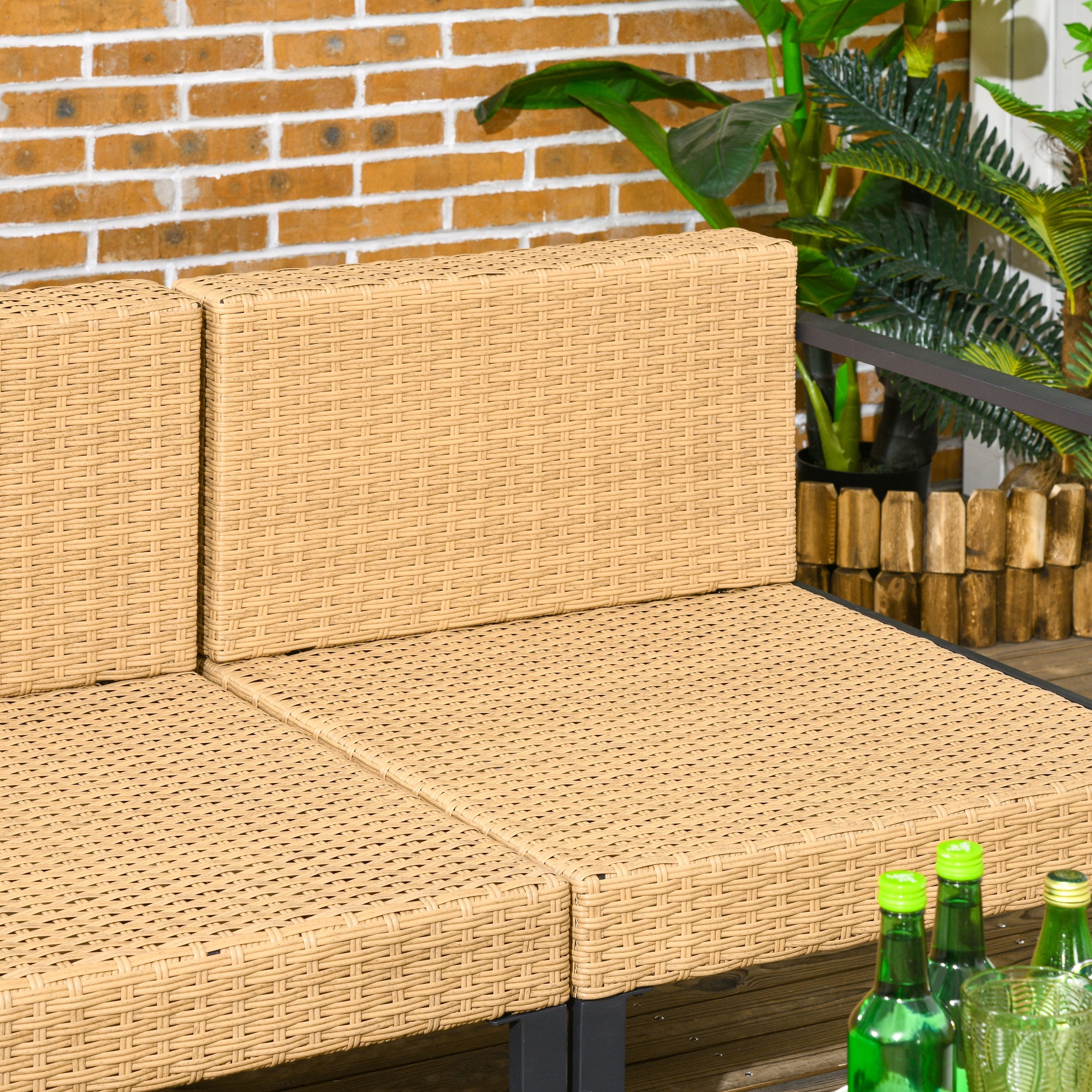 Outsunny 6 PCs PE Rattan Patio Furniture with Sofa, Armchairs, Stool, Metal Coffee Table, Outdoor Wicker Conversation Sofa Set with Cushions, for Poolside, Backyard, Yellow