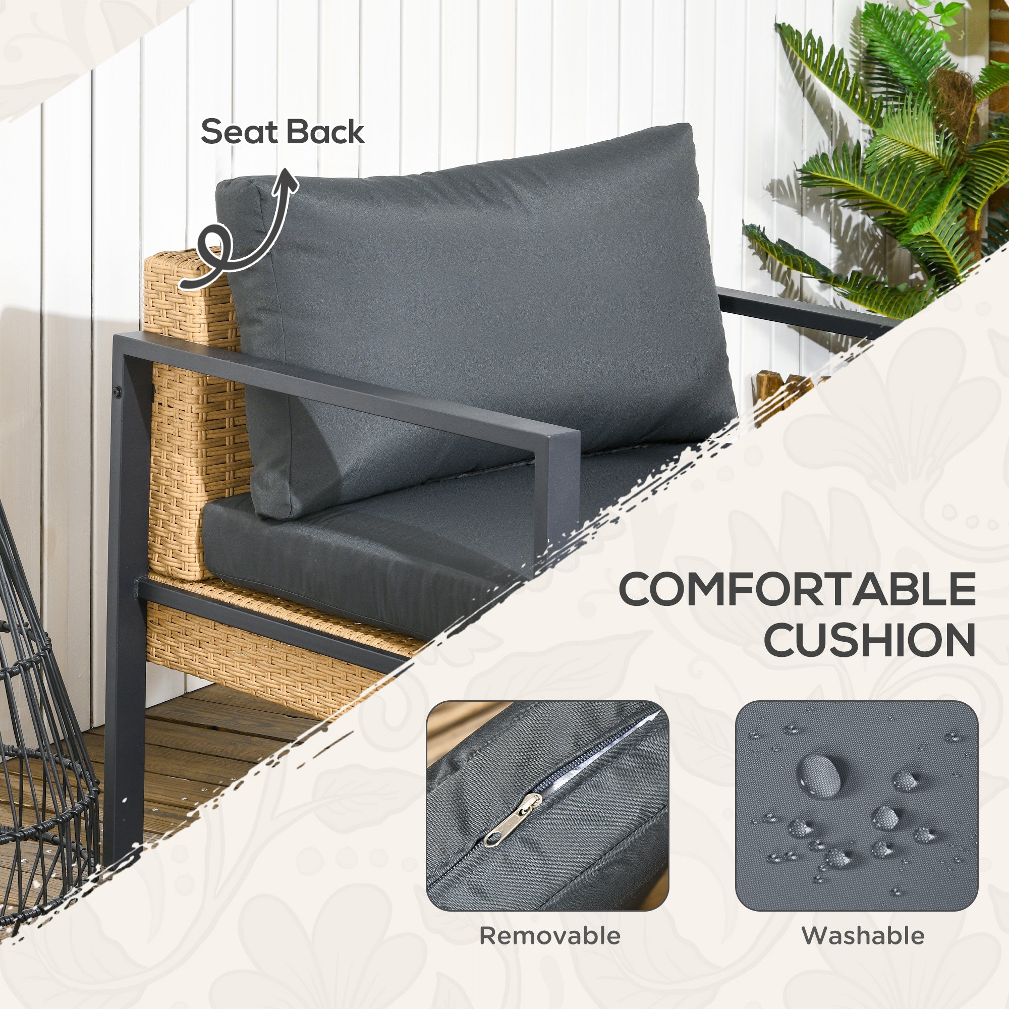 Outsunny 6 PCs PE Rattan Patio Furniture with Sofa, Armchairs, Stool, Metal Coffee Table, Outdoor Wicker Conversation Sofa Set with Cushions, for Poolside, Backyard, Yellow