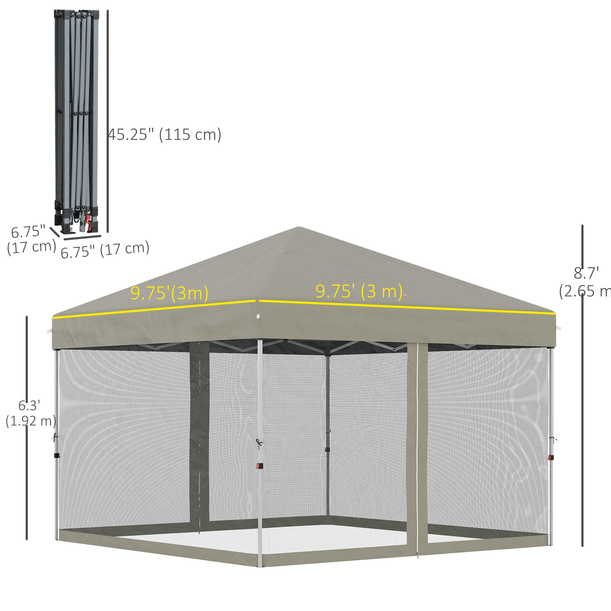 Outsunny 10' x 10' Pop-Up Canopy Tent Outdoor Party Tent with Mesh Sidewalls, 3-Level Adjustable Height, Roller Bag, Beige