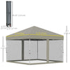 Outsunny 10' x 10' Pop-Up Canopy Tent Outdoor Party Tent with Mesh Sidewalls, 3-Level Adjustable Height, Roller Bag, Beige