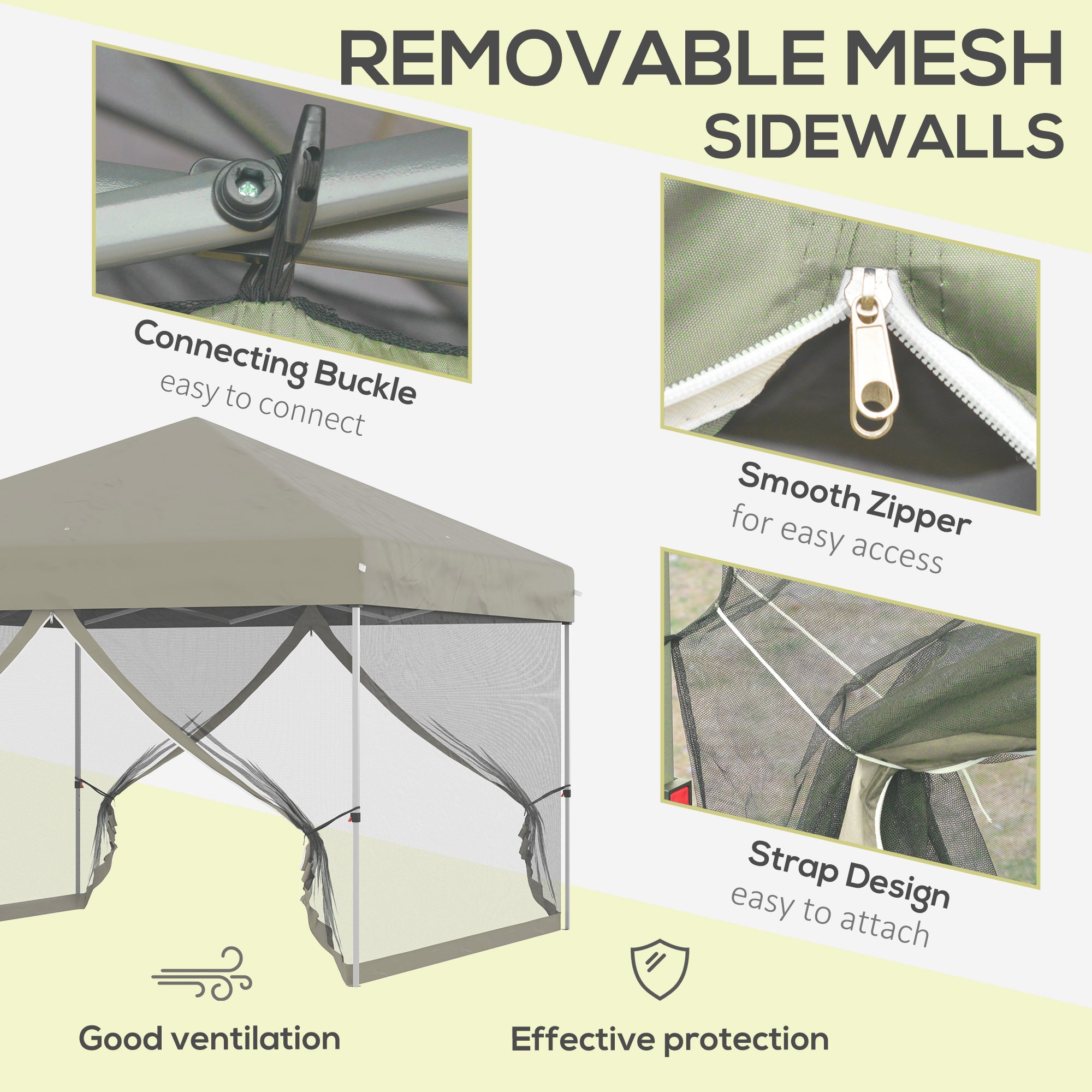 Outsunny 10' x 10' Pop-Up Canopy Tent Outdoor Party Tent with Mesh Sidewalls, 3-Level Adjustable Height, Roller Bag, Beige