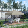 Outsunny 10' x 10' Pop-Up Canopy Tent Outdoor Party Tent with Mesh Sidewalls, 3-Level Adjustable Height, Roller Bag, Beige