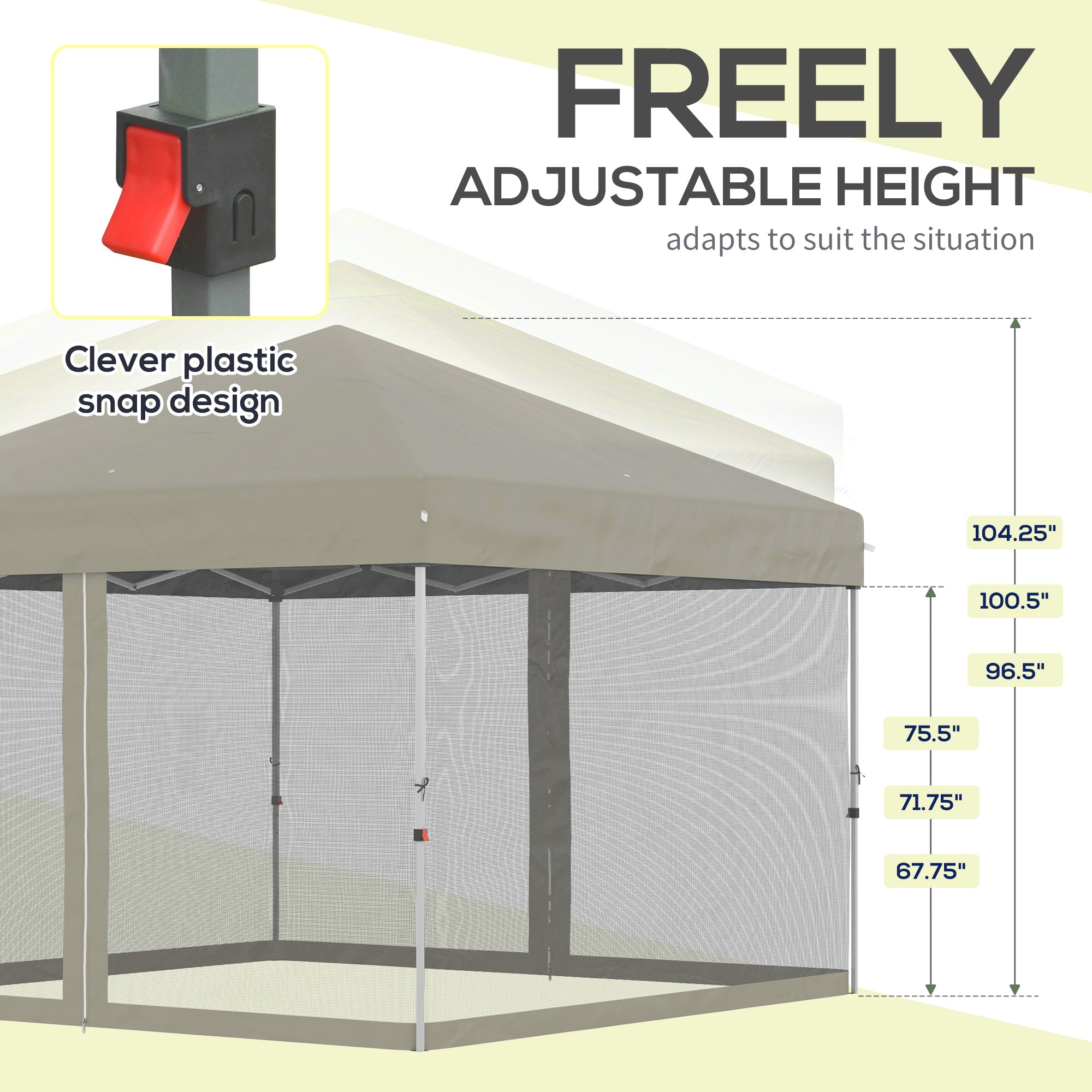 Outsunny 10' x 10' Pop-Up Canopy Tent Outdoor Party Tent with Mesh Sidewalls, 3-Level Adjustable Height, Roller Bag, Beige