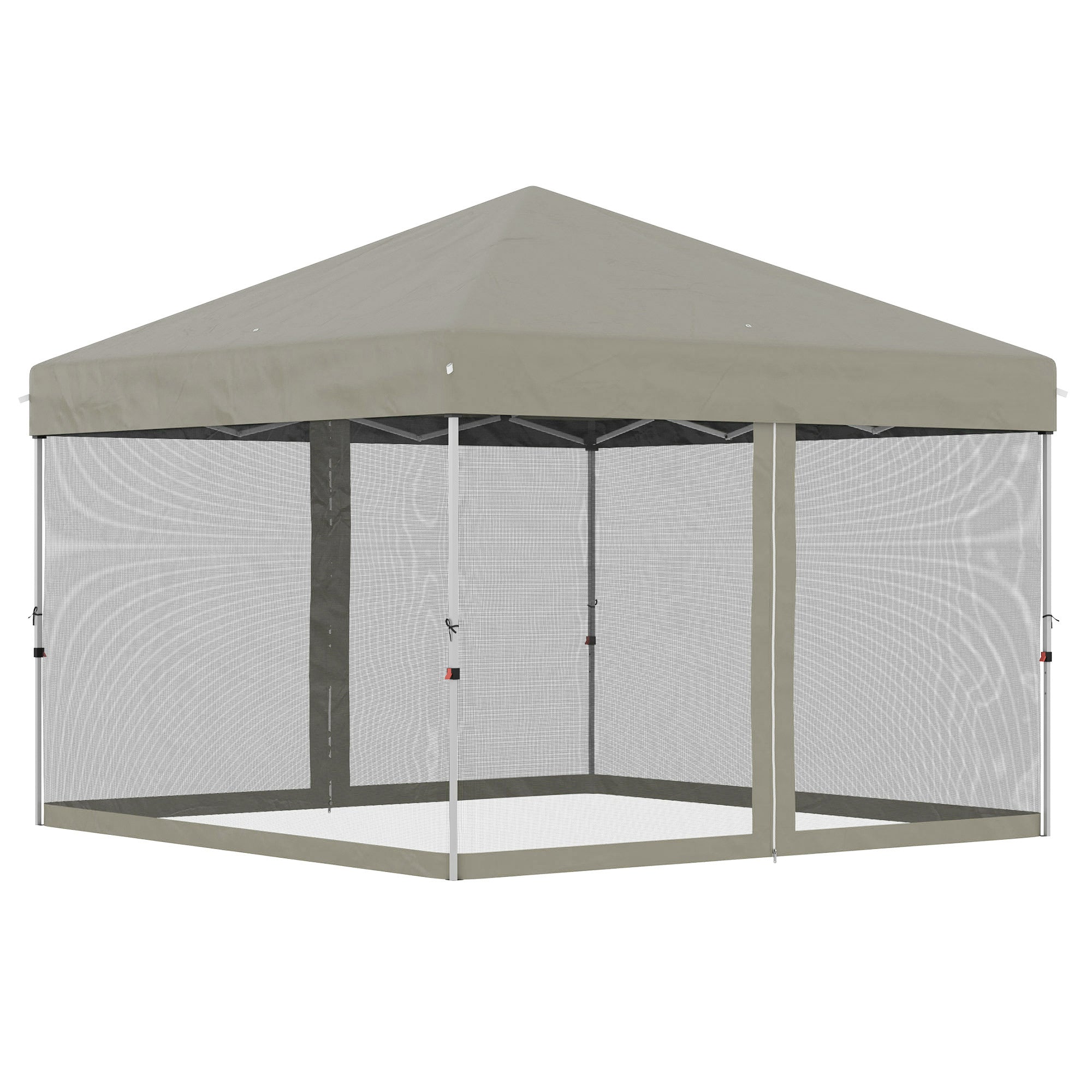 Outsunny 10' x 10' Pop-Up Canopy Tent Outdoor Party Tent with Mesh Sidewalls, 3-Level Adjustable Height, Roller Bag, Beige
