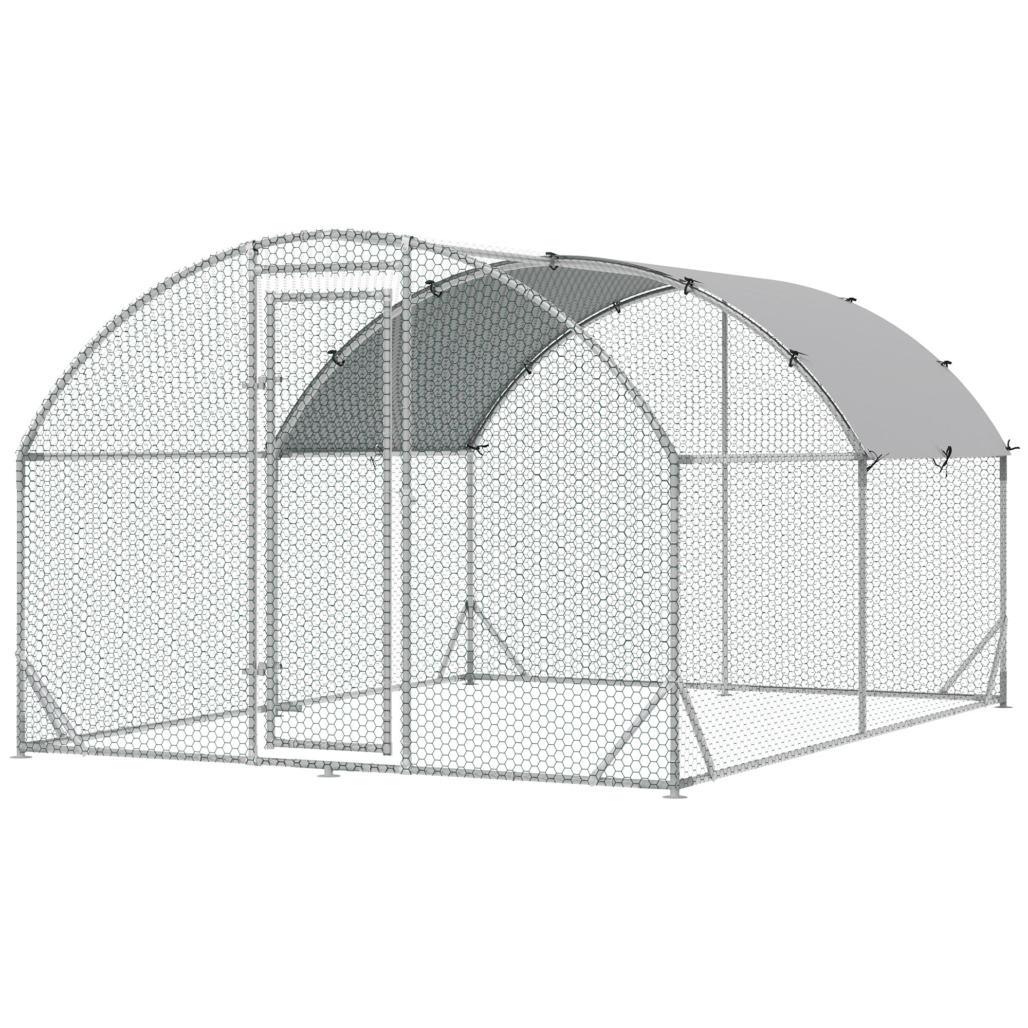 PawHut Galvanized Large Metal Chicken Coop Cage Walk-in Enclosure Poultry Hen Run House Playpen Rabbit Hutch with Cover for Outdoor Backyard 9.2' x 12.5' x 6.5' Silver