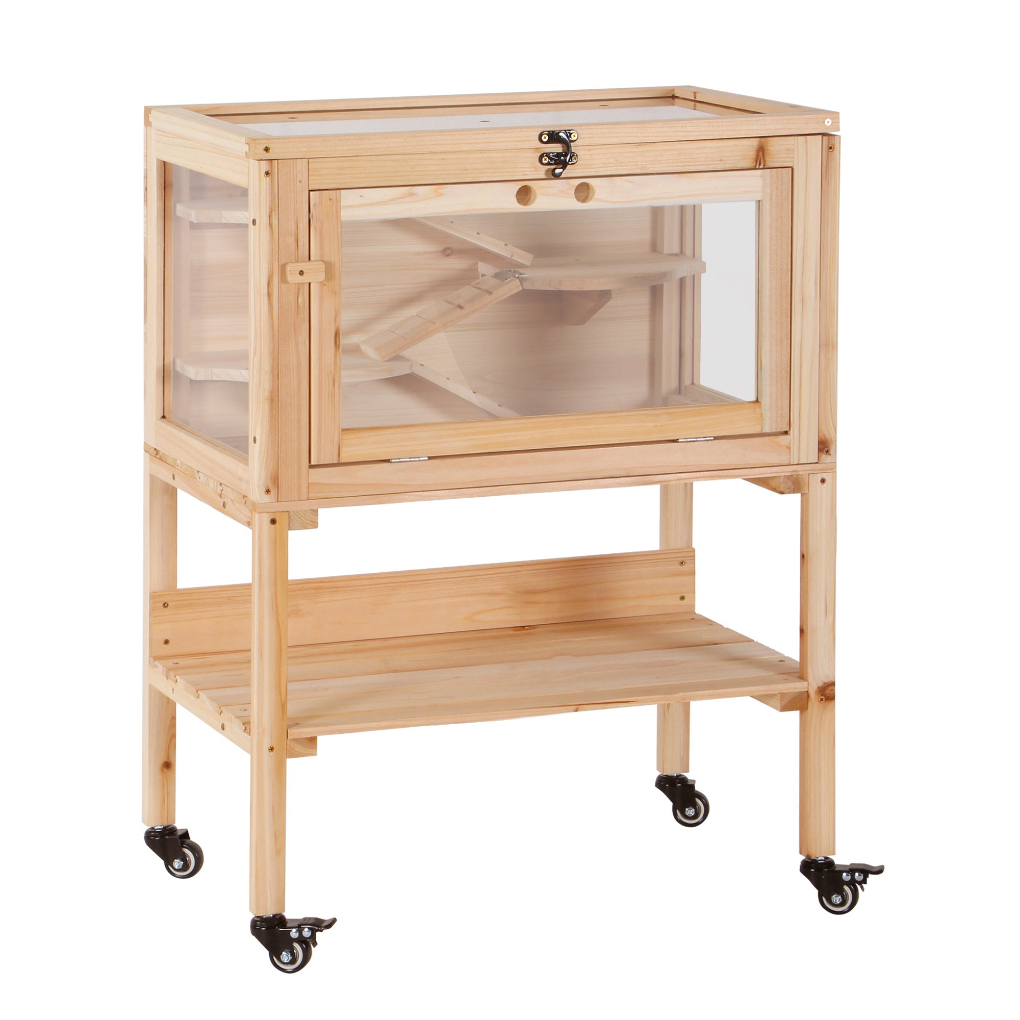 PawHut Wooden Hamster Cage Mouse Rodent Small Animals Hutch Exercise Removeable Play House for Indoor Outdoor Use  60x36x80.5cm