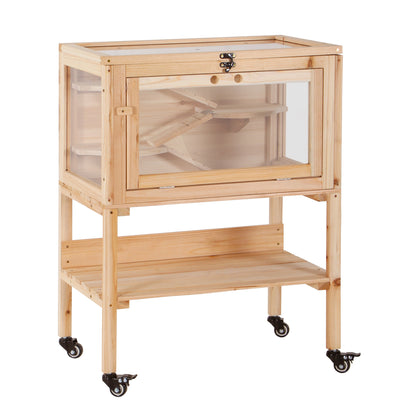PawHut Wooden Hamster Cage Mouse Rodent Small Animals Hutch Exercise Removeable Play House for Indoor Outdoor Use  60x36x80.5cm
