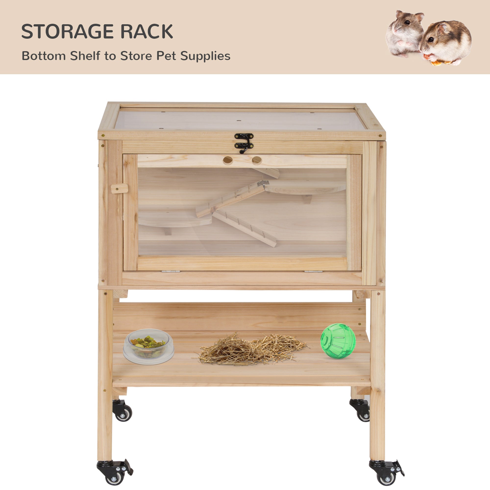 PawHut Wooden Hamster Cage Mouse Rodent Small Animals Hutch Exercise Removeable Play House for Indoor Outdoor Use  60x36x80.5cm