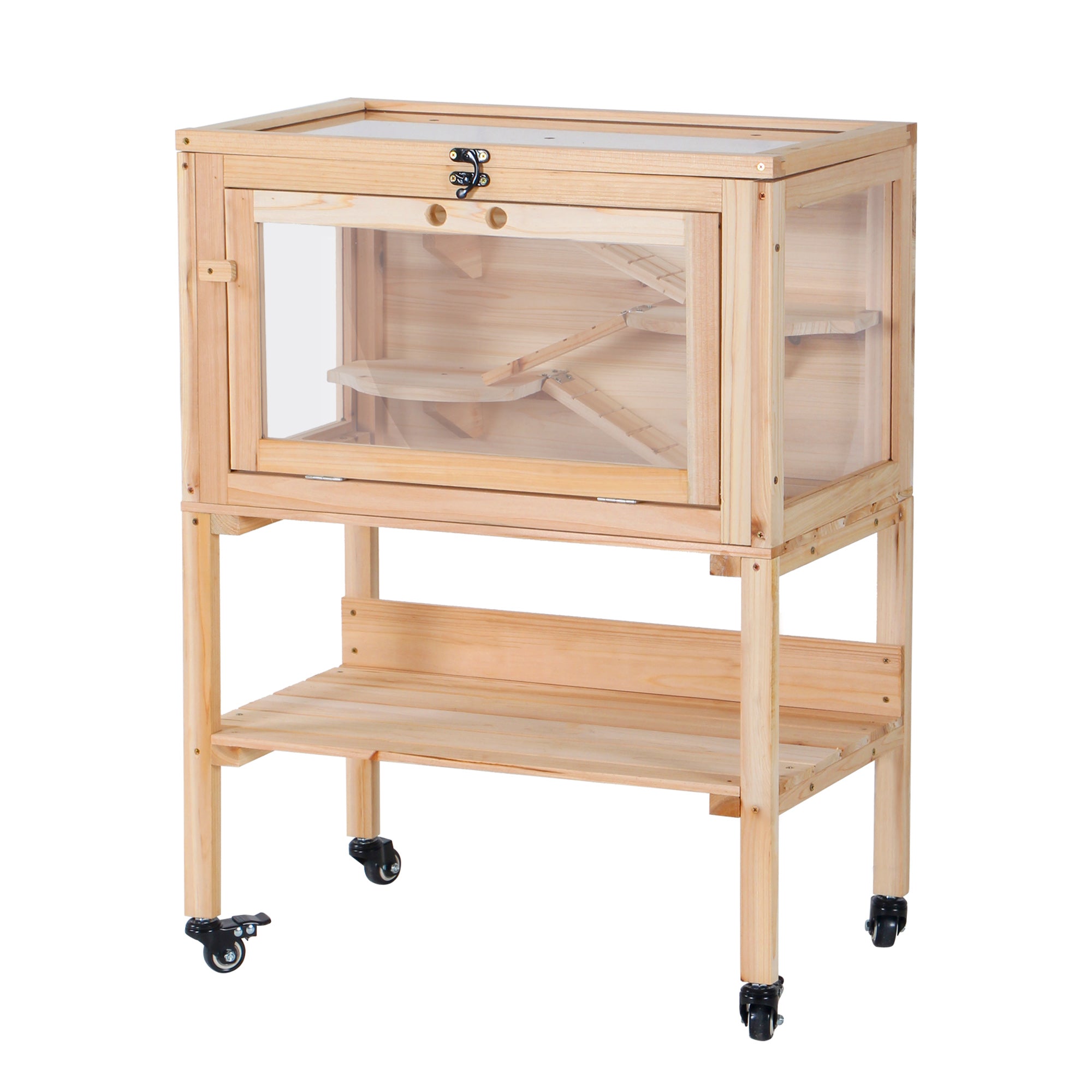 PawHut Wooden Hamster Cage Mouse Rodent Small Animals Hutch Exercise Removeable Play House for Indoor Outdoor Use  60x36x80.5cm