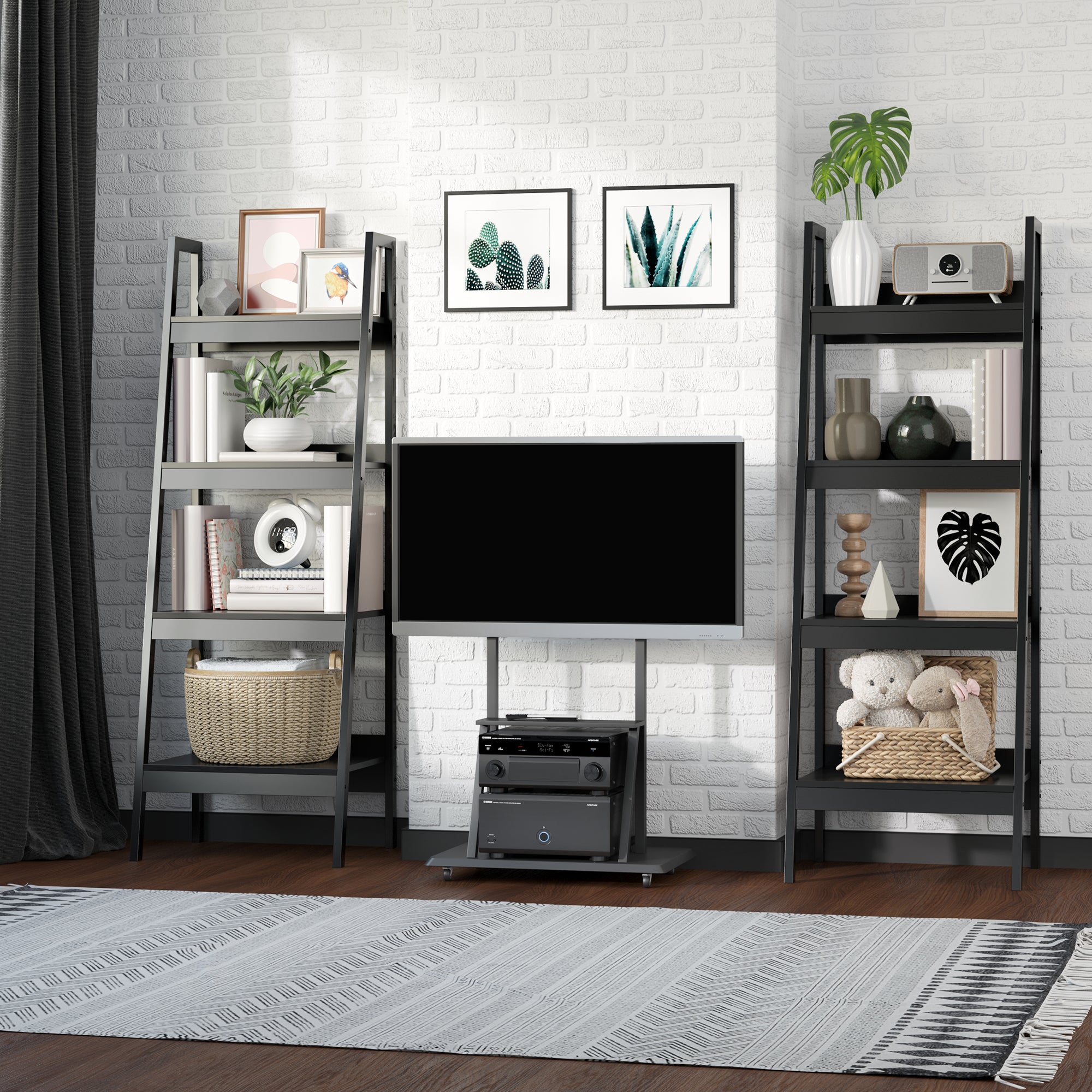 HOMCOM Set of 2, 4 Tier Ladder Shelf Bookcase, Multi-Use Display Rack, Storage Shelving Unit Display Stand, Flower Plant Stand, Home Office Furniture, Black