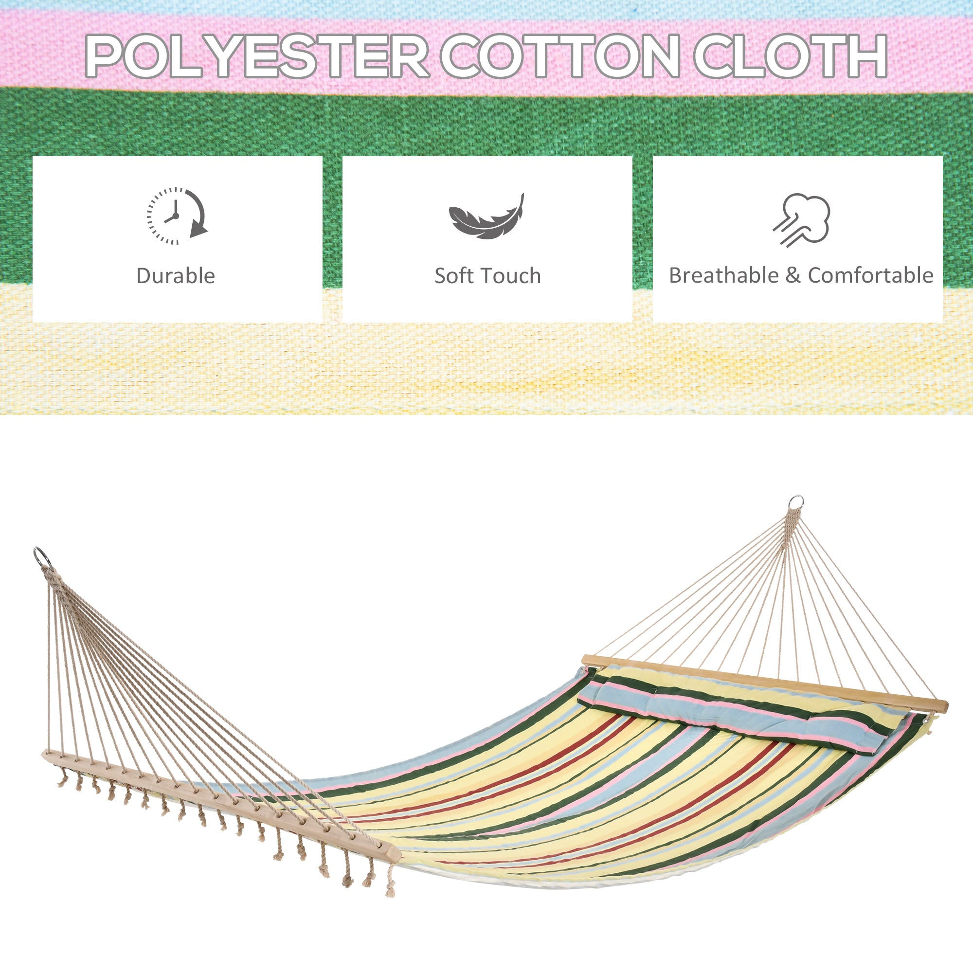 Outsunny 83" Patio Double Hammock, Wide Outdoor Hammock Bed Striped Fits 2 People Sunbed Camping hang Sleep w/ Pillow, Red Stripe