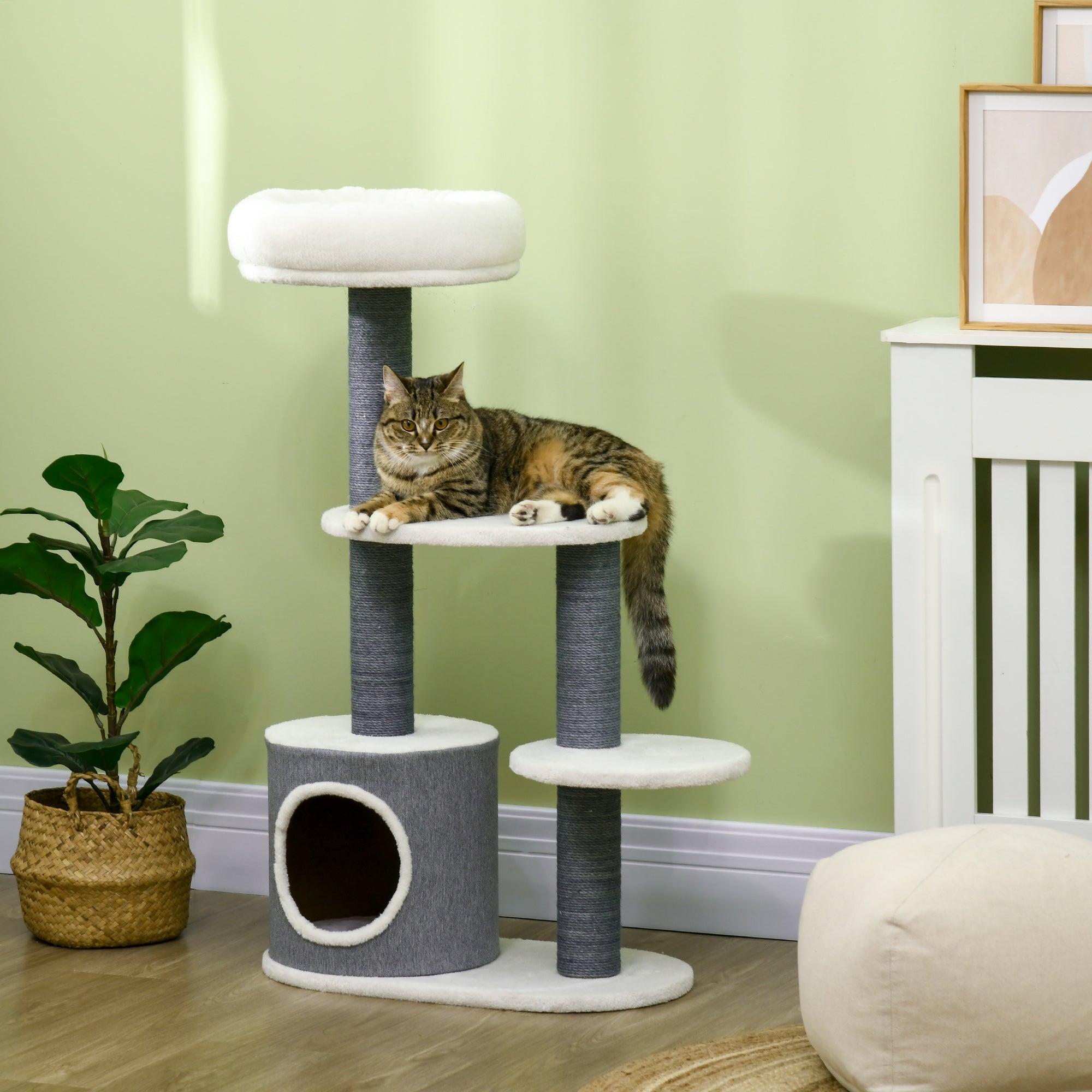 PawHut 39" Cat Tree for Indoor, Cat Tower with Scratching Posts, Condo, Top Perch, Platforms, Multi-level Kitten Activity Centre, White