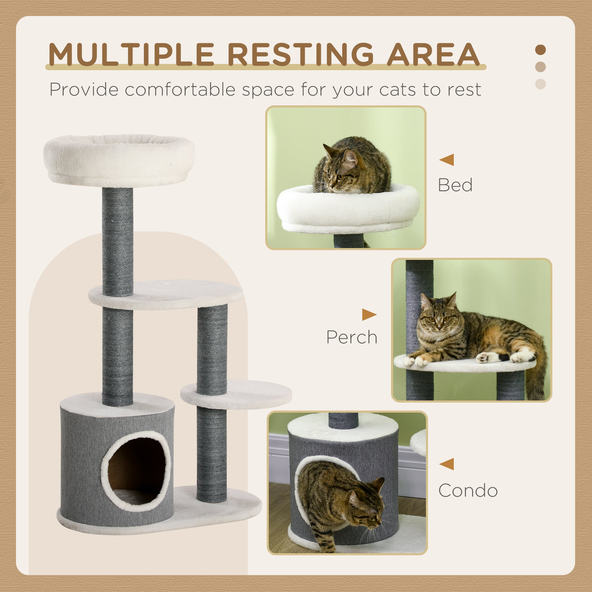 PawHut 39" Cat Tree for Indoor, Cat Tower with Scratching Posts, Condo, Top Perch, Platforms, Multi-level Kitten Activity Centre, White