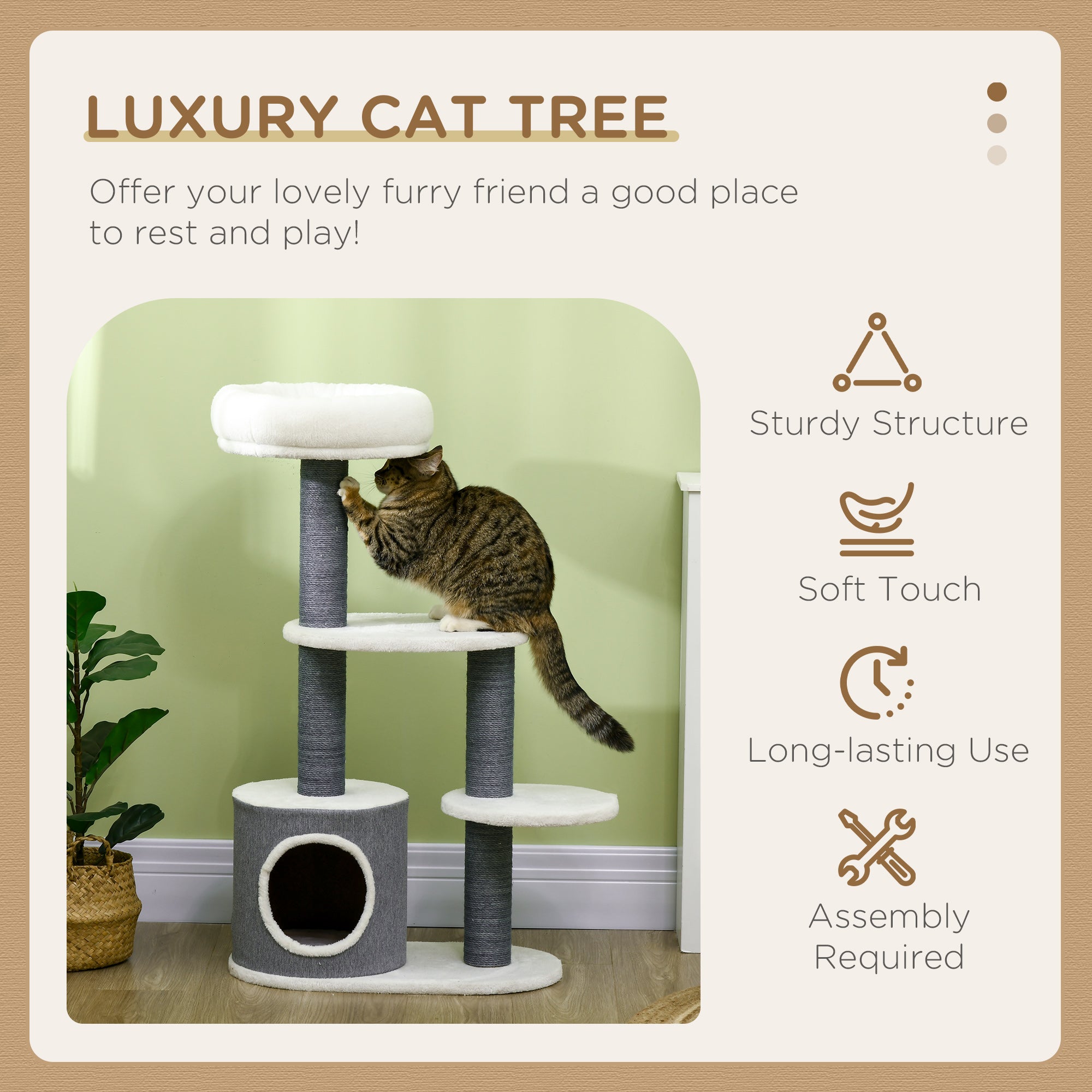 PawHut 39" Cat Tree for Indoor, Cat Tower with Scratching Posts, Condo, Top Perch, Platforms, Multi-level Kitten Activity Centre, White