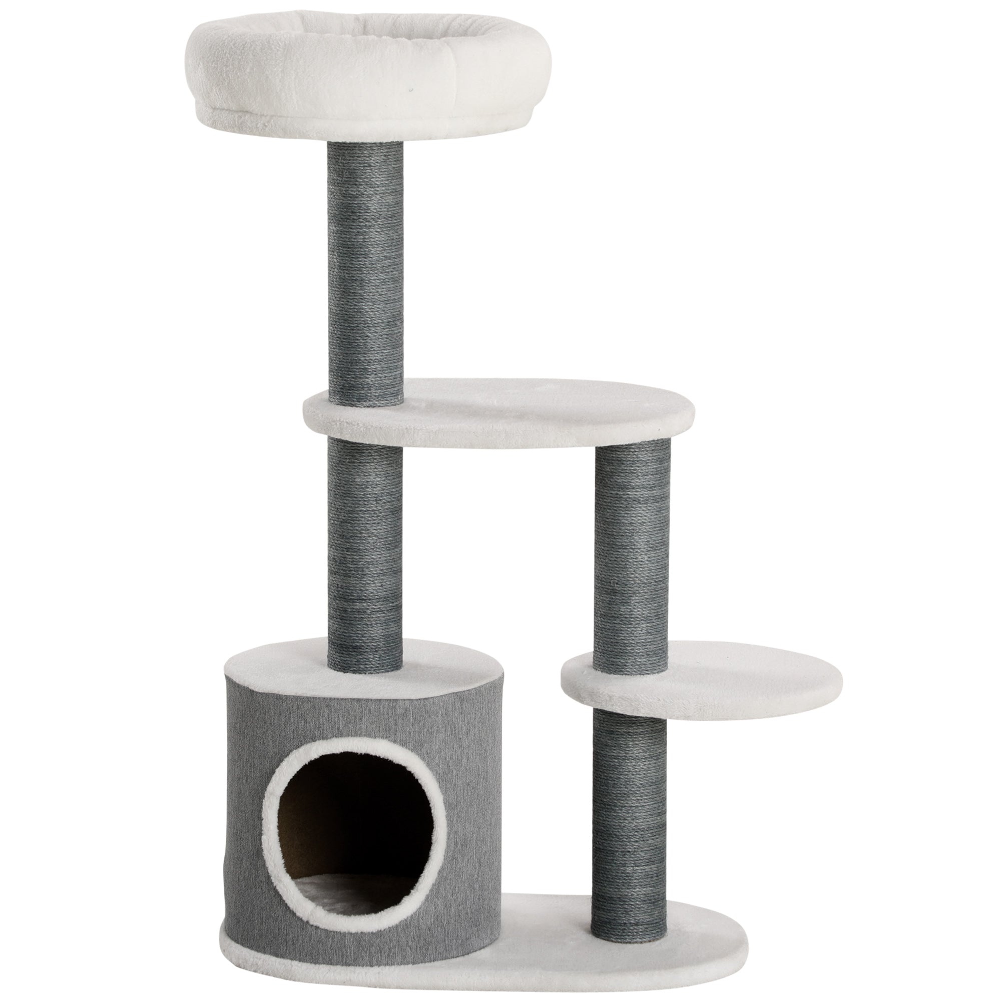 PawHut 39" Cat Tree for Indoor, Cat Tower with Scratching Posts, Condo, Top Perch, Platforms, Multi-level Kitten Activity Centre, White