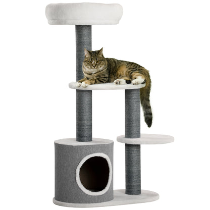 PawHut 39" Cat Tree for Indoor, Cat Tower with Scratching Posts, Condo, Top Perch, Platforms, Multi-level Kitten Activity Centre, White