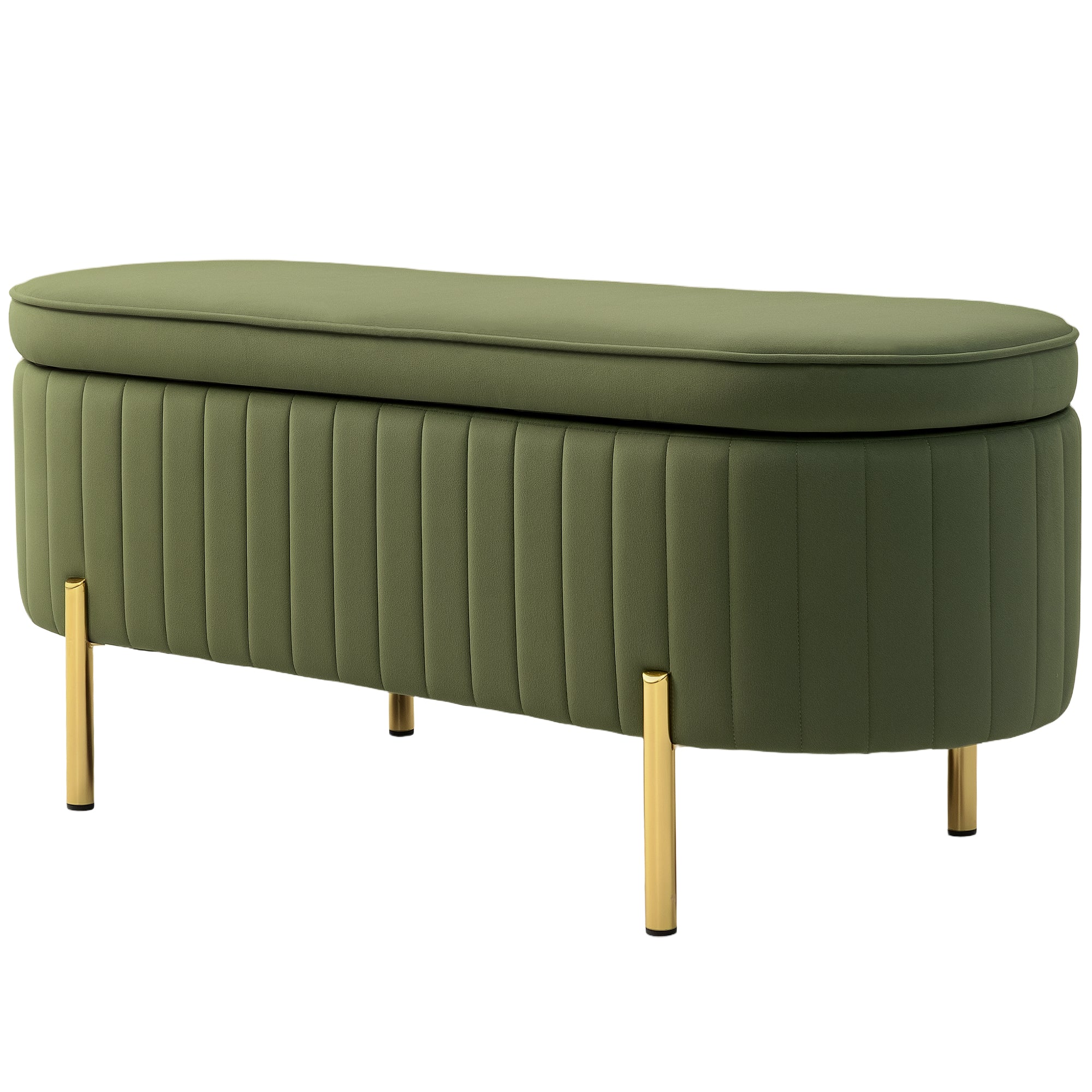 HOMCOM Upholstered Bedroom Bench, Channel Tufted Storage Bench, Bench Seat with Thick Padding and Metal Legs, Ottoman Bench for Bedroom Living Room, Hallway, Dark Green