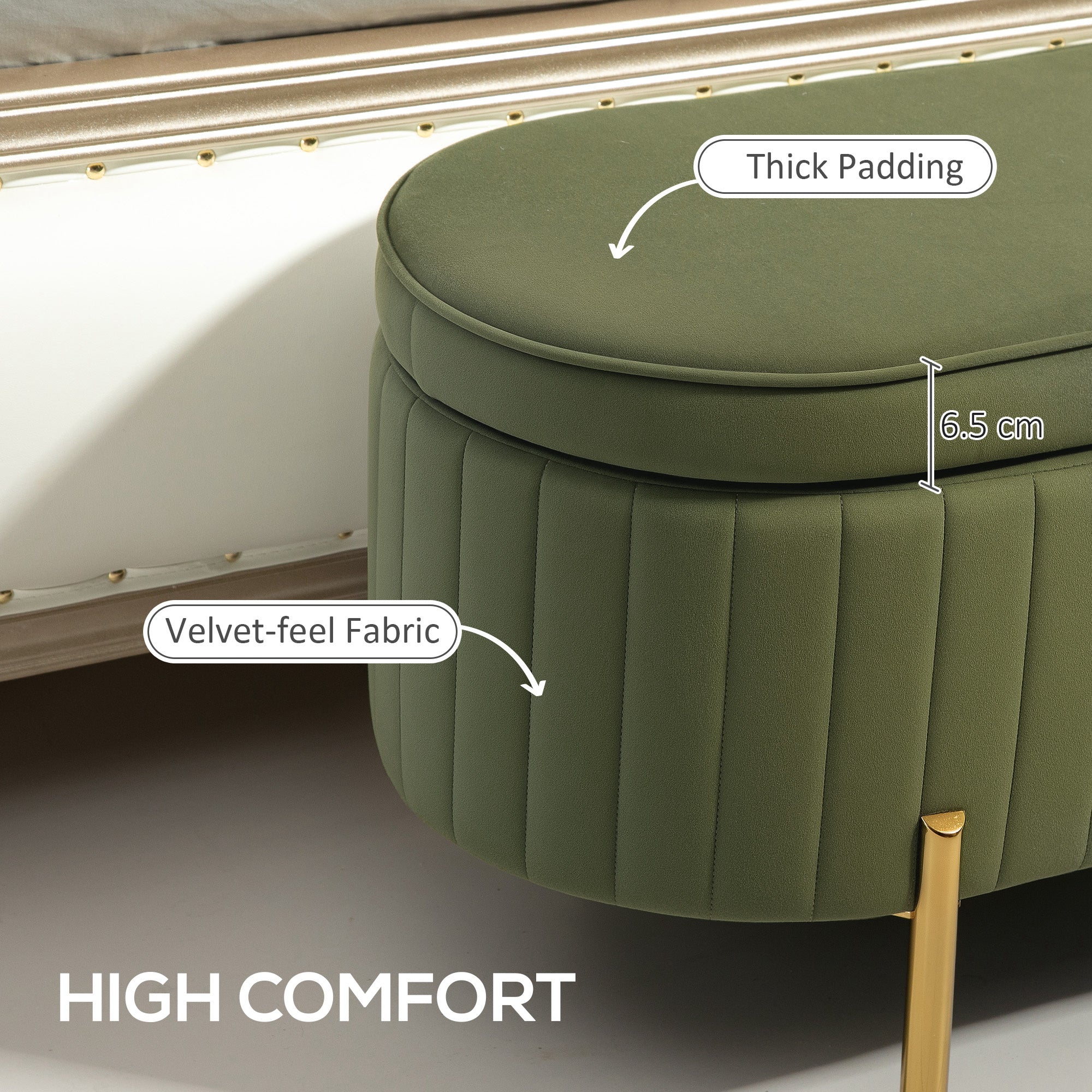 HOMCOM Upholstered Bedroom Bench, Channel Tufted Storage Bench, Bench Seat with Thick Padding and Metal Legs, Ottoman Bench for Bedroom Living Room, Hallway, Dark Green