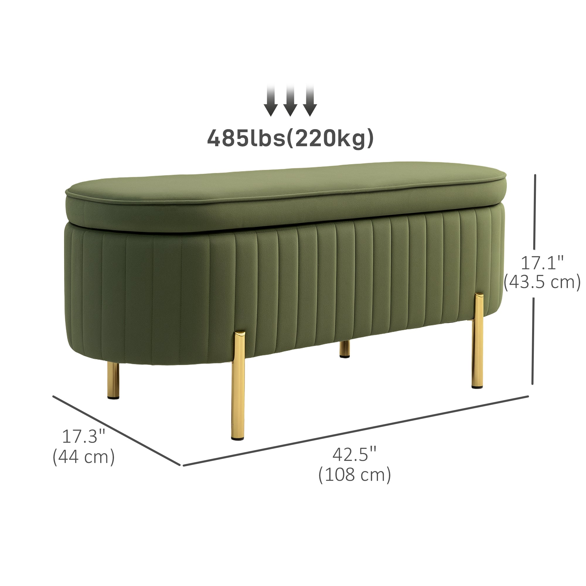 HOMCOM Upholstered Bedroom Bench, Channel Tufted Storage Bench, Bench Seat with Thick Padding and Metal Legs, Ottoman Bench for Bedroom Living Room, Hallway, Dark Green
