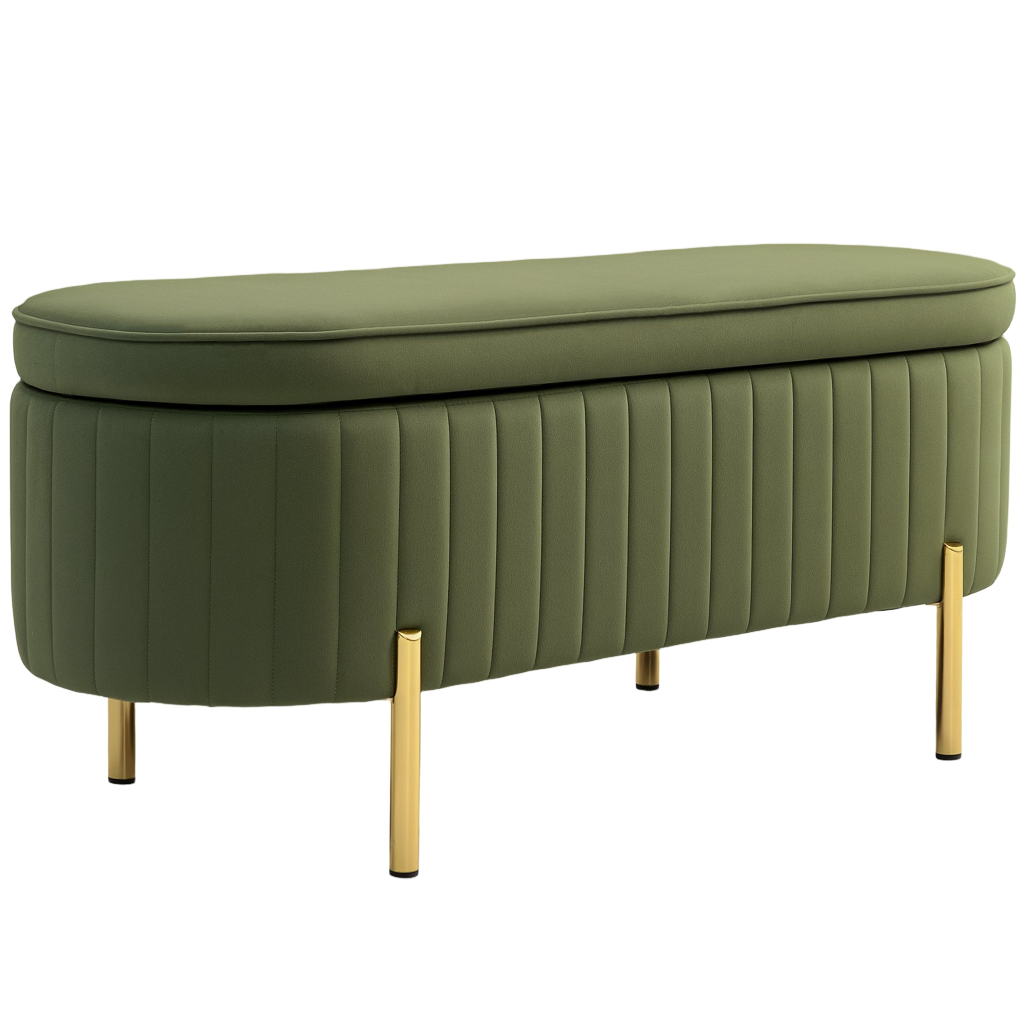 HOMCOM Upholstered Bedroom Bench, Channel Tufted Storage Bench, Bench Seat with Thick Padding and Metal Legs, Ottoman Bench for Bedroom Living Room, Hallway, Dark Green