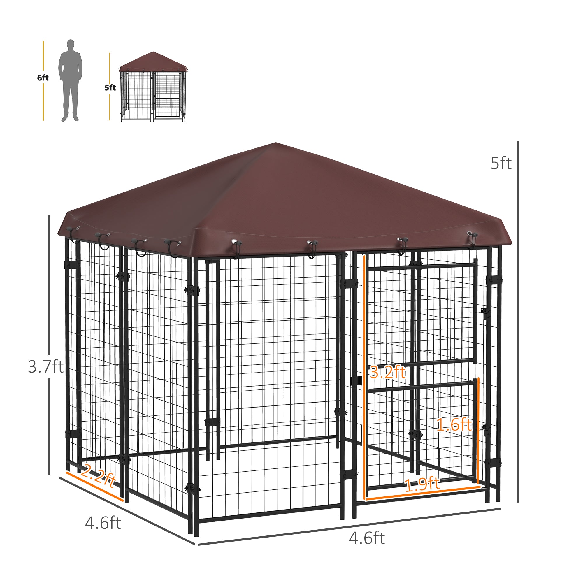 PawHut 4.6' x 4.6' x 5' Dog Kennel Outdoor with Waterproof Cover, Dog Playpen for Small and Medium-Sized Dogs with Two Part Door Design, Brown