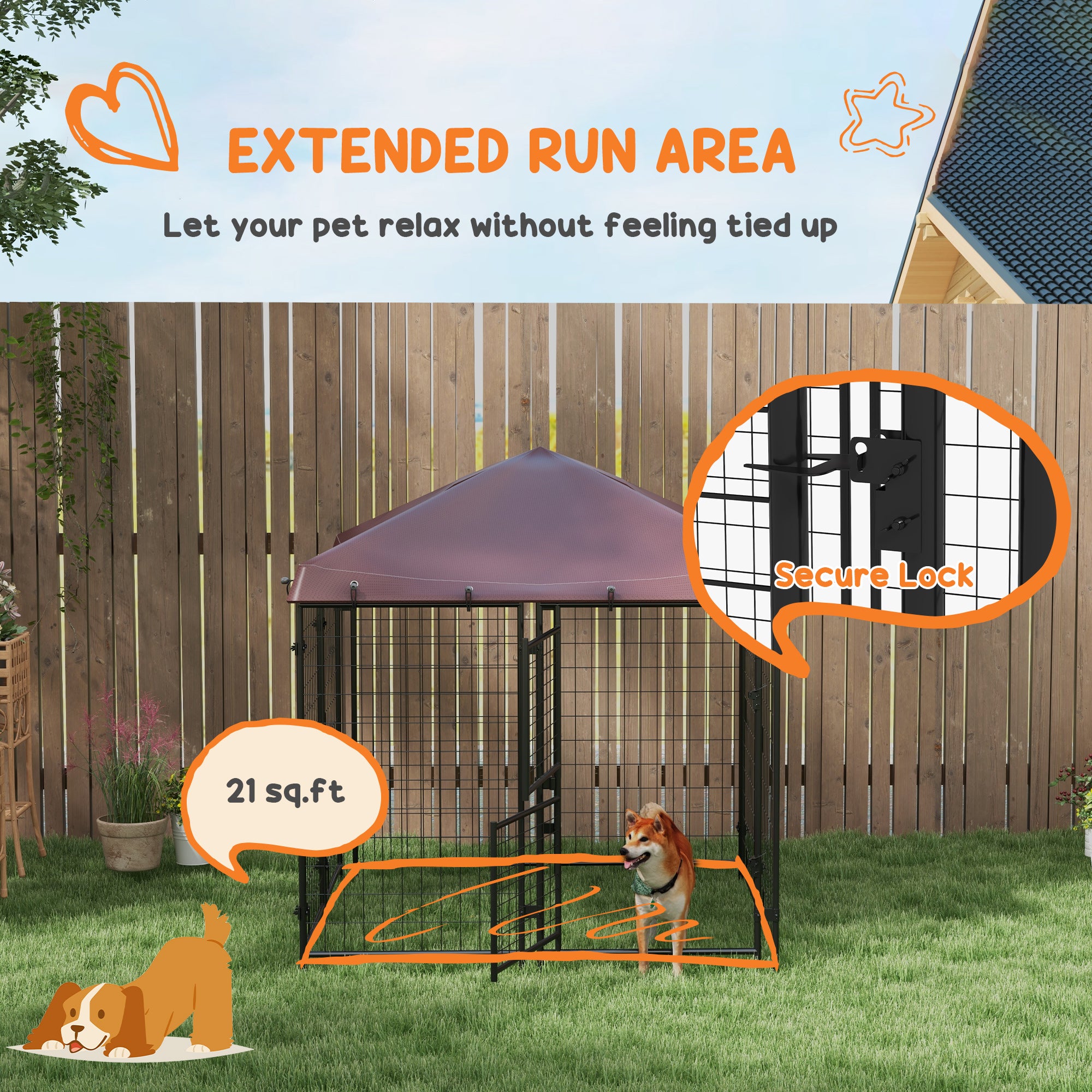 PawHut 4.6' x 4.6' x 5' Dog Kennel Outdoor with Waterproof Cover, Dog Playpen for Small and Medium-Sized Dogs with Two Part Door Design, Brown