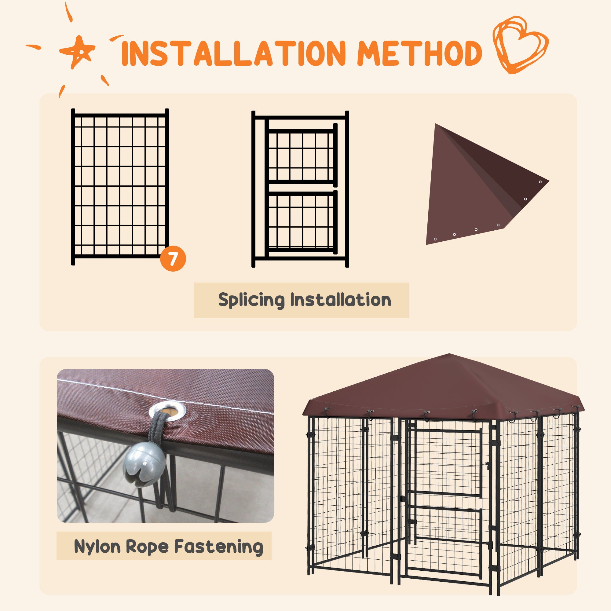 PawHut 4.6' x 4.6' x 5' Dog Kennel Outdoor with Waterproof Cover, Dog Playpen for Small and Medium-Sized Dogs with Two Part Door Design, Brown
