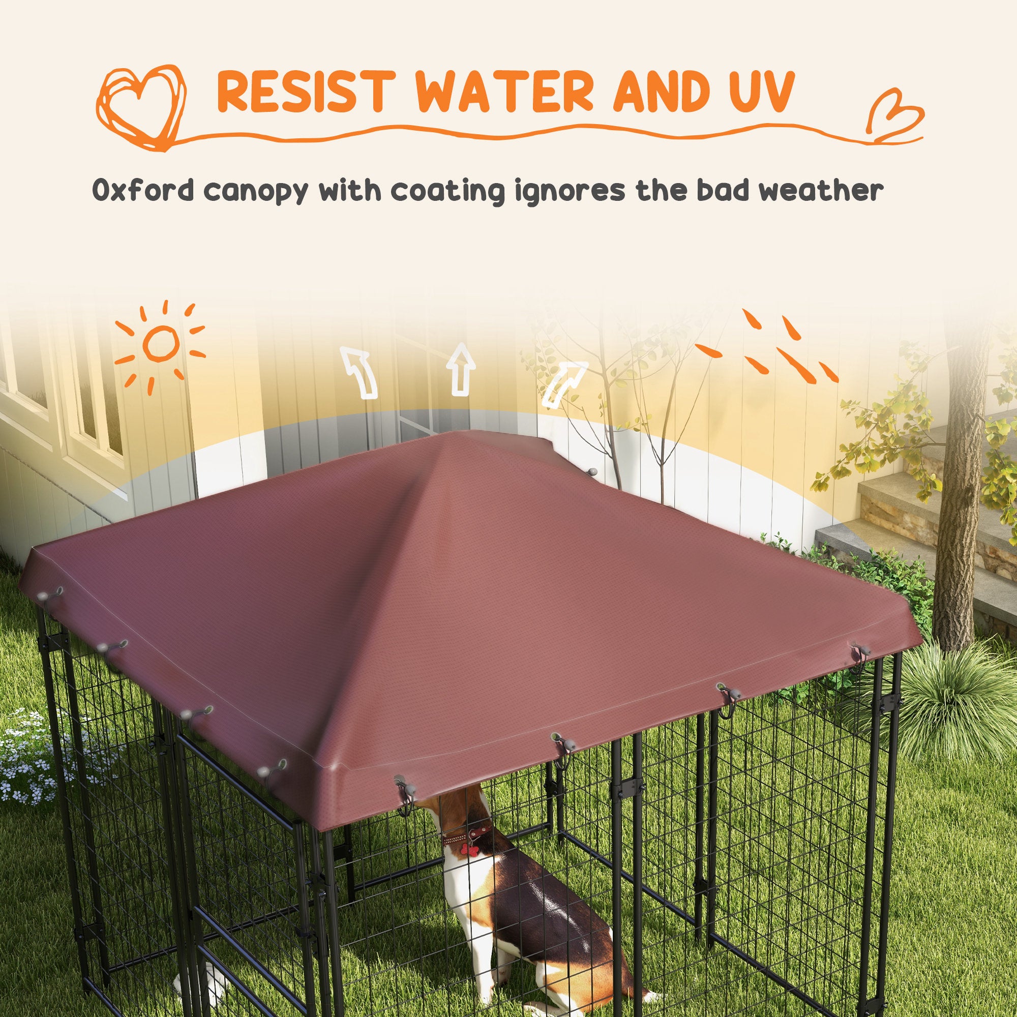 PawHut 4.6' x 4.6' x 5' Dog Kennel Outdoor with Waterproof Cover, Dog Playpen for Small and Medium-Sized Dogs with Two Part Door Design, Brown