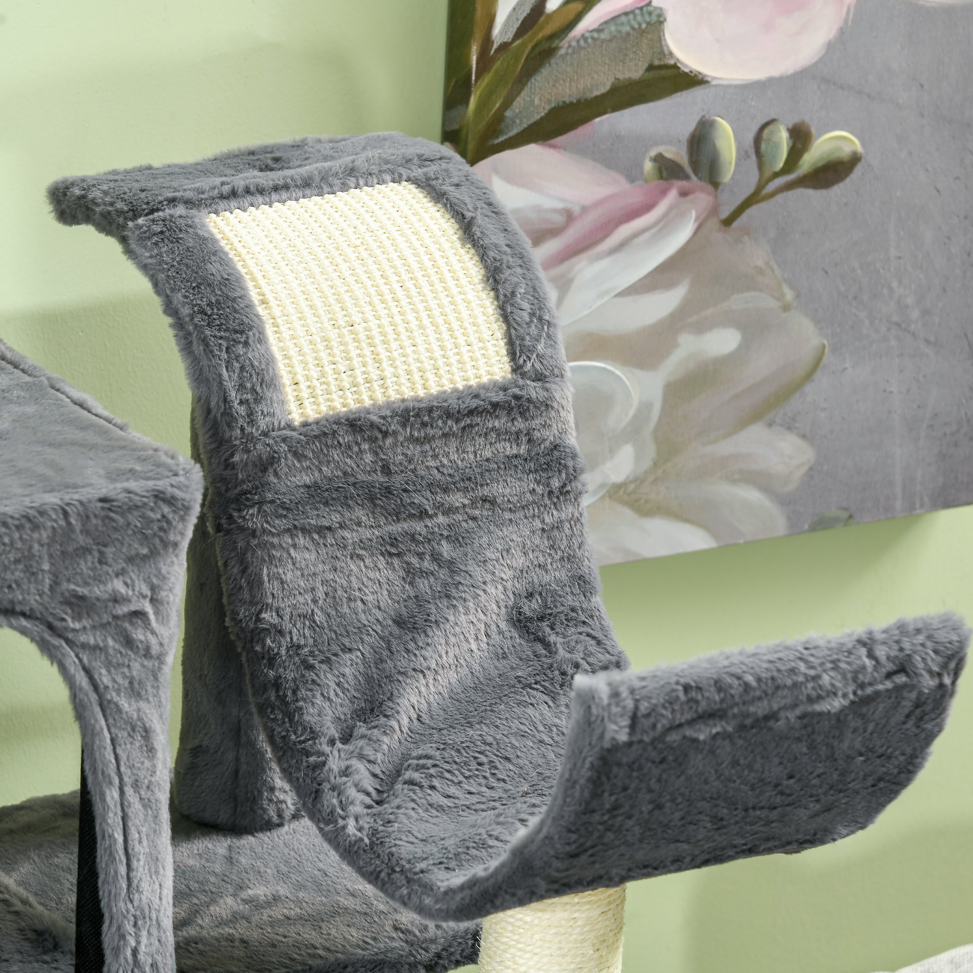 PawHut 177cm Cat Tree for Indoor Cats, Mult-level Kitten Climbing Tower, with Scratching Posts, Two Cat Houses, Perches, Toy Ball - Dark Grey