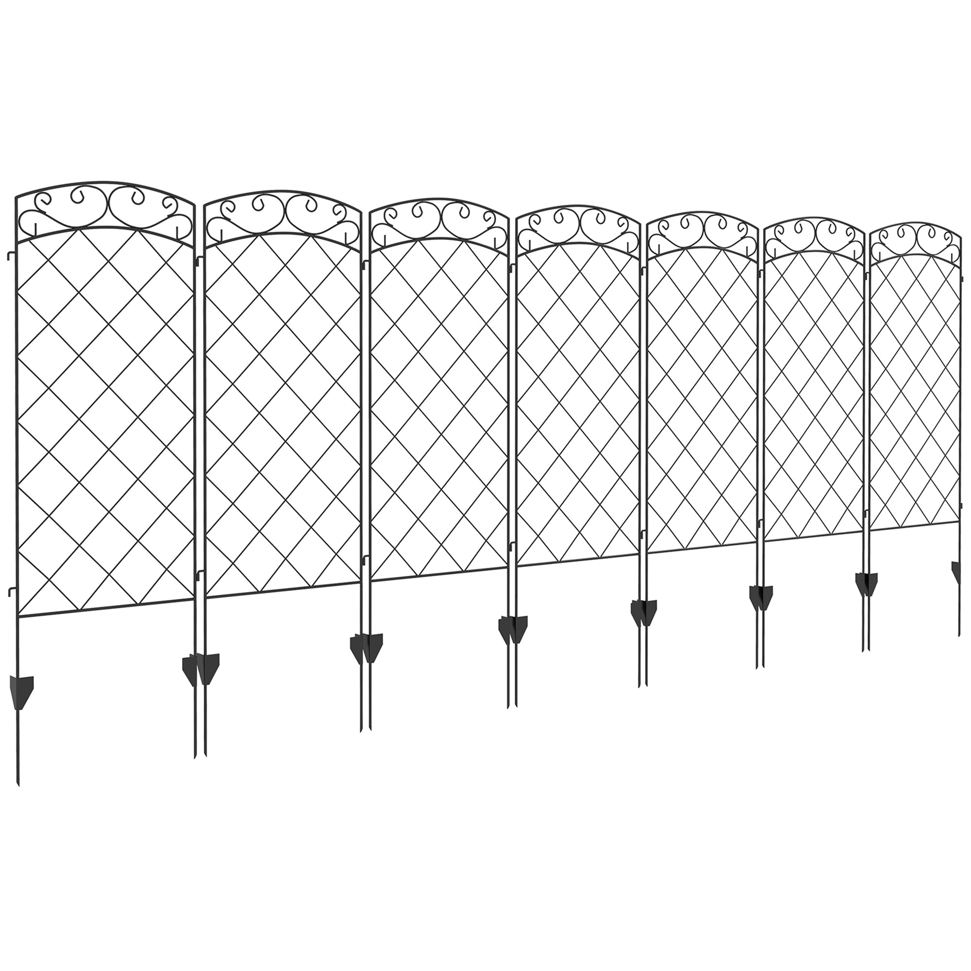 Outsunny Garden Fence, 7 Pack Steel Fence Panels, 11.3' L x 43" H, Rust-Resistant Animal Barrier, Decorative Border Flower Edging for Yard, Patio, Outdoor Decor, Swirl Vines