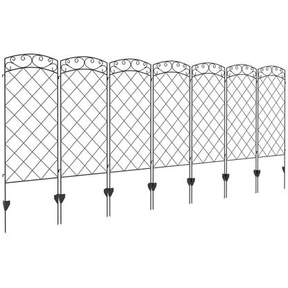 Outsunny Garden Fence, 7 Pack Steel Fence Panels, 11.3' L x 43" H, Rust-Resistant Animal Barrier, Decorative Border Flower Edging for Yard, Patio, Outdoor Decor, Swirl Vines