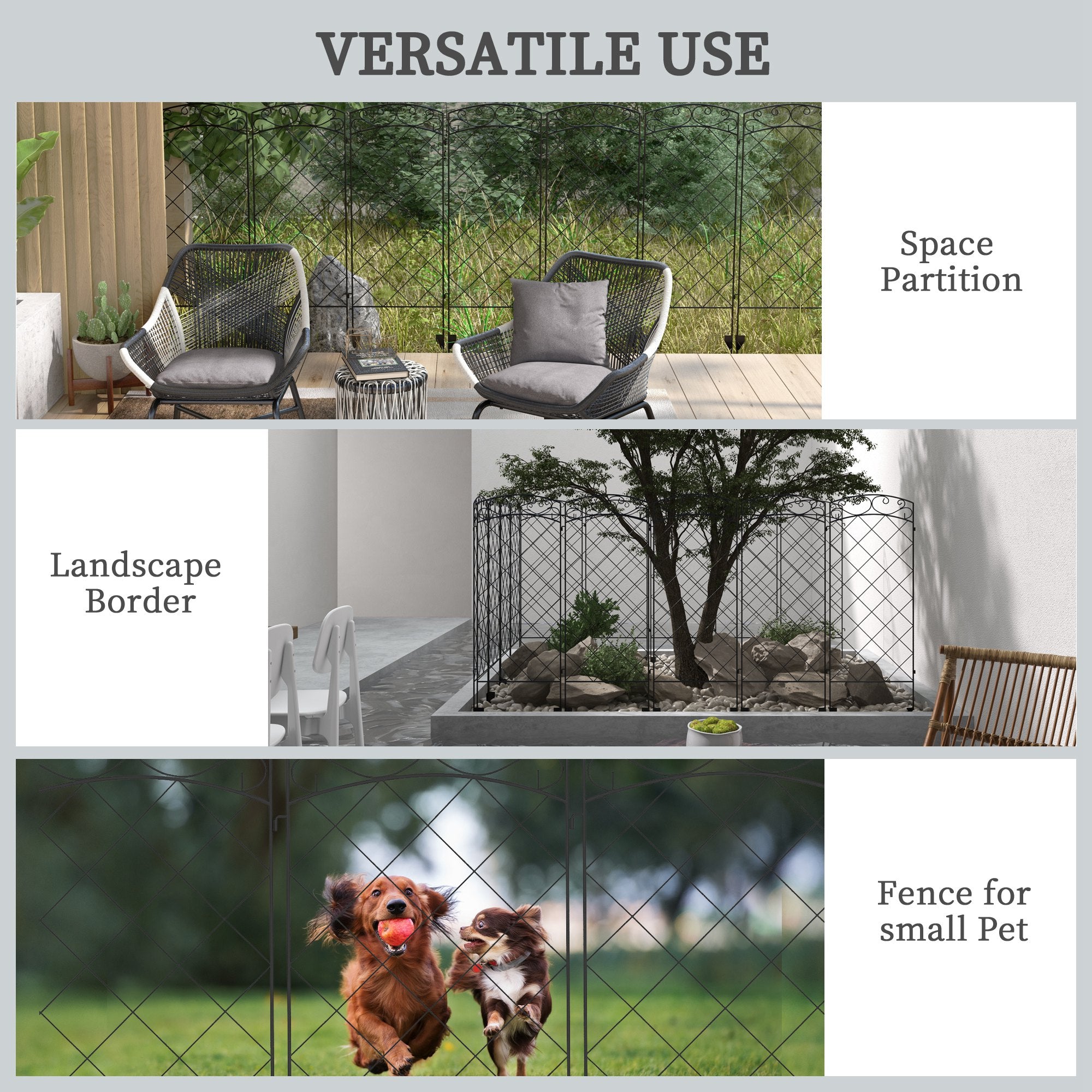 Outsunny Garden Fence, 7 Pack Steel Fence Panels, 11.3' L x 43