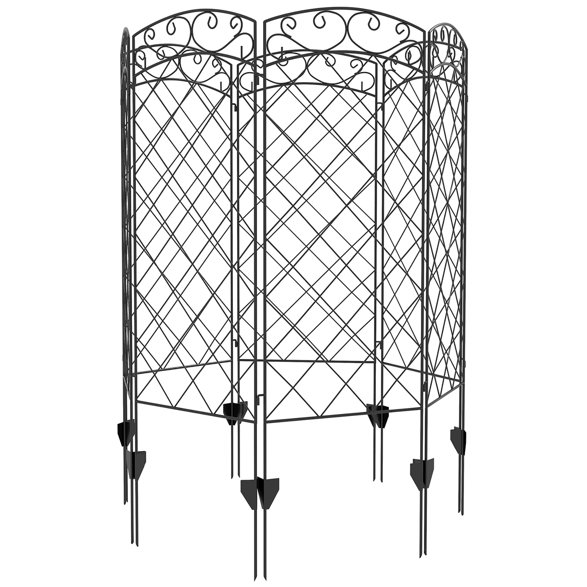 Outsunny Garden Fence, 7 Pack Steel Fence Panels, 11.3' L x 43" H, Rust-Resistant Animal Barrier, Decorative Border Flower Edging for Yard, Patio, Outdoor Decor, Swirl Vines
