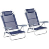 Outsunny Set of 2 Portable Fishing Chairs, Lightweight Camping Chairs with 6-Level Adjustable Backrest and Headrest, Folding Chair for Outdoor, Beach, Dark Blue