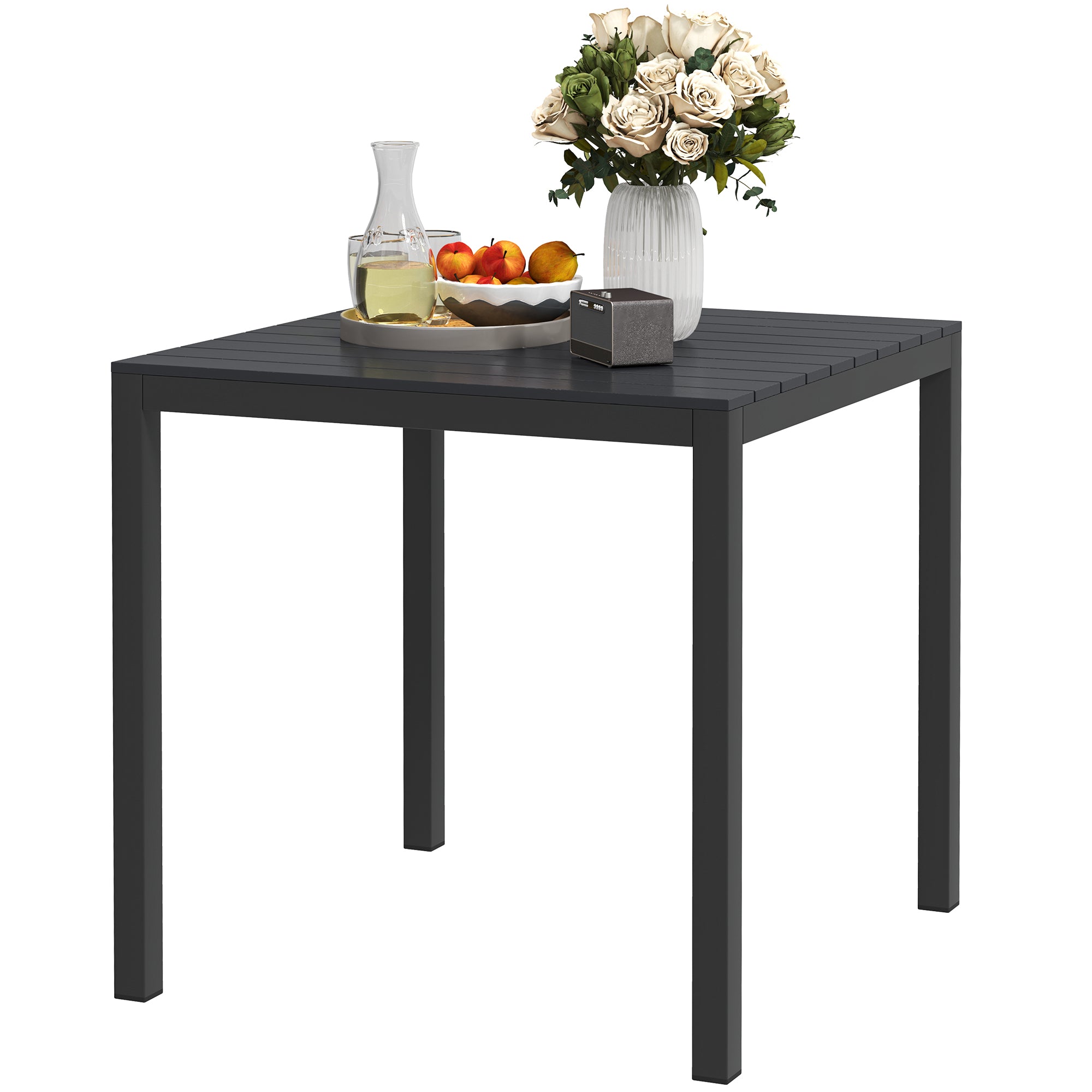 Outsunny Outdoor Dining Table for 4, 73cm Square Patio Table with Aluminum Steel Frame, for Garden, Lawn, Balcony, Deck, Black