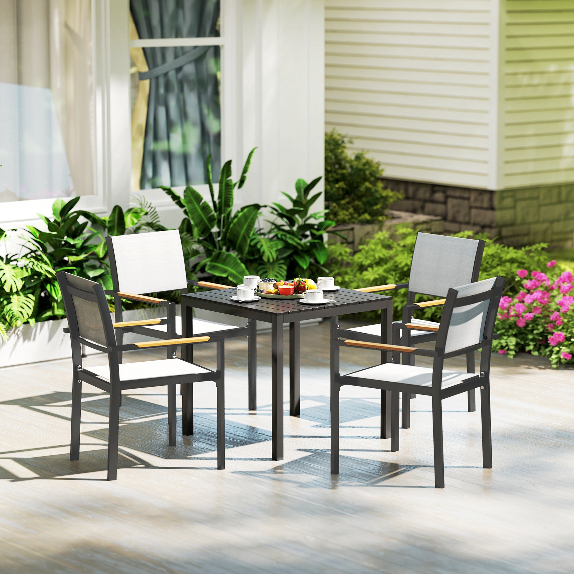 Outsunny Outdoor Dining Table for 4, 73cm Square Patio Table with Aluminum Steel Frame, for Garden, Lawn, Balcony, Deck, Black