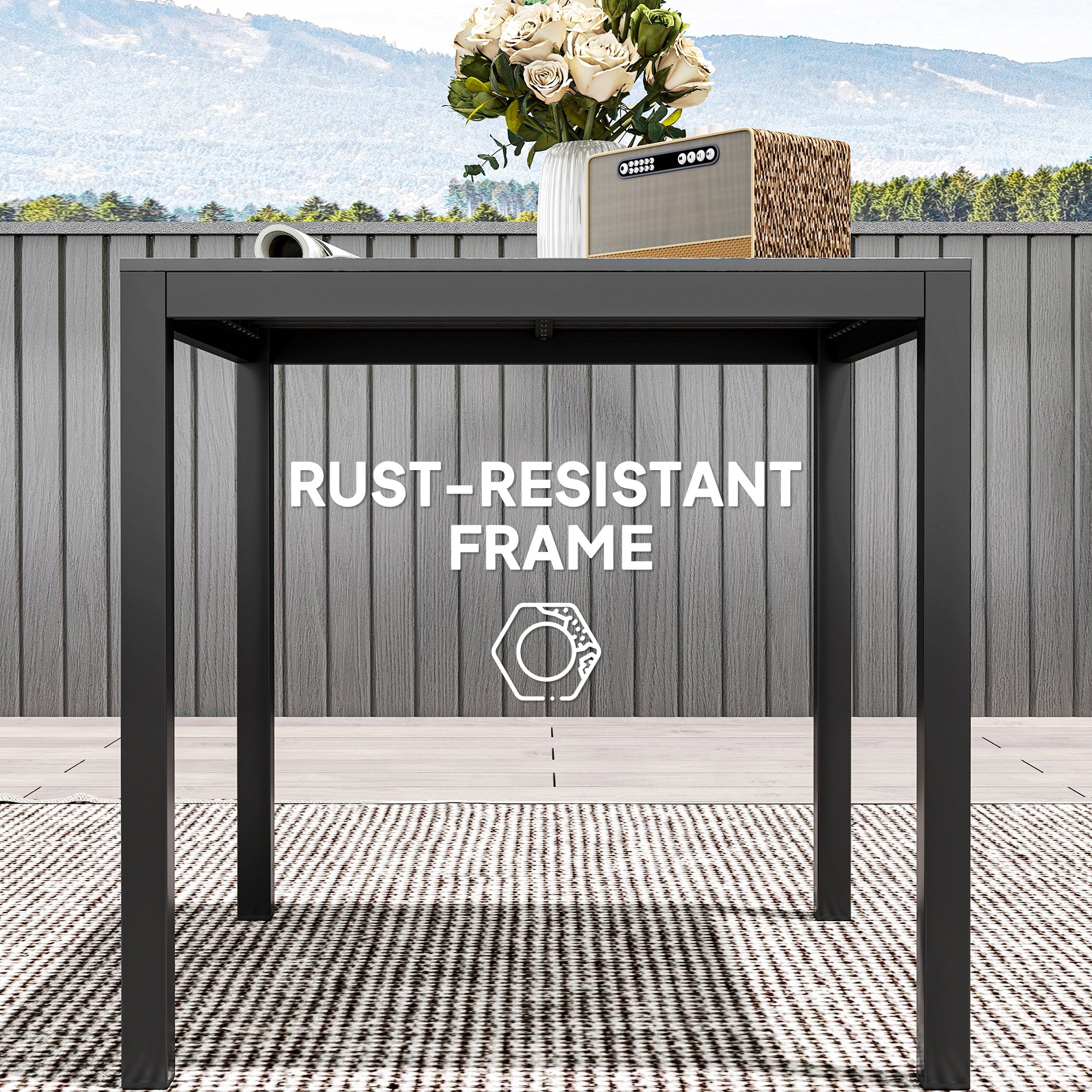Outsunny Outdoor Dining Table for 4, 73cm Square Patio Table with Aluminum Steel Frame, for Garden, Lawn, Balcony, Deck, Black