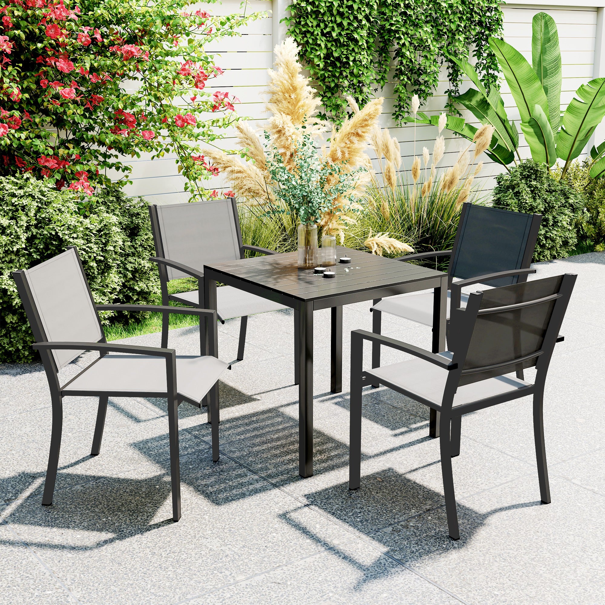 Outsunny Outdoor Dining Table for 4, 73cm Square Patio Table with Aluminum Steel Frame, for Garden, Lawn, Balcony, Deck, Black